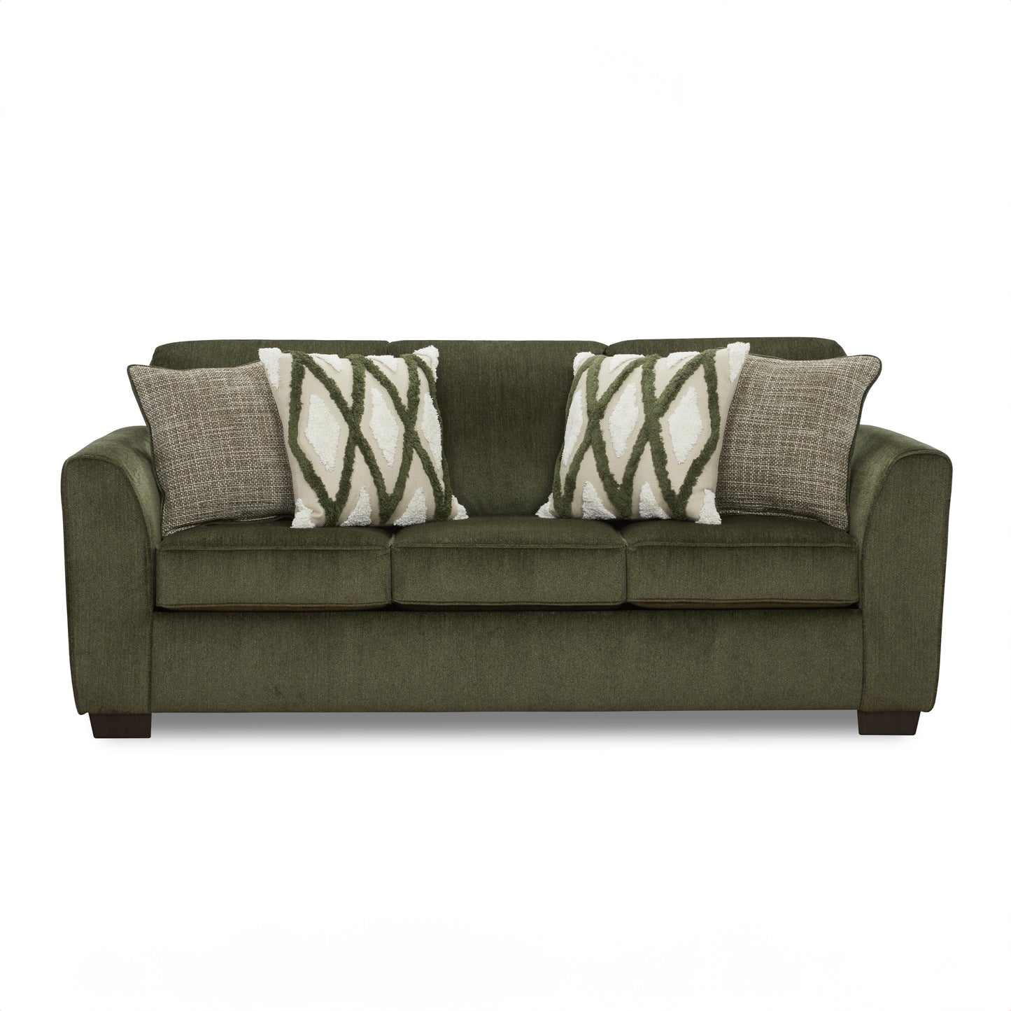 Roundhill Furniture Marvella Living Room Sofa with Mosswood Chenille Upholstery and Textured Accent Pillows