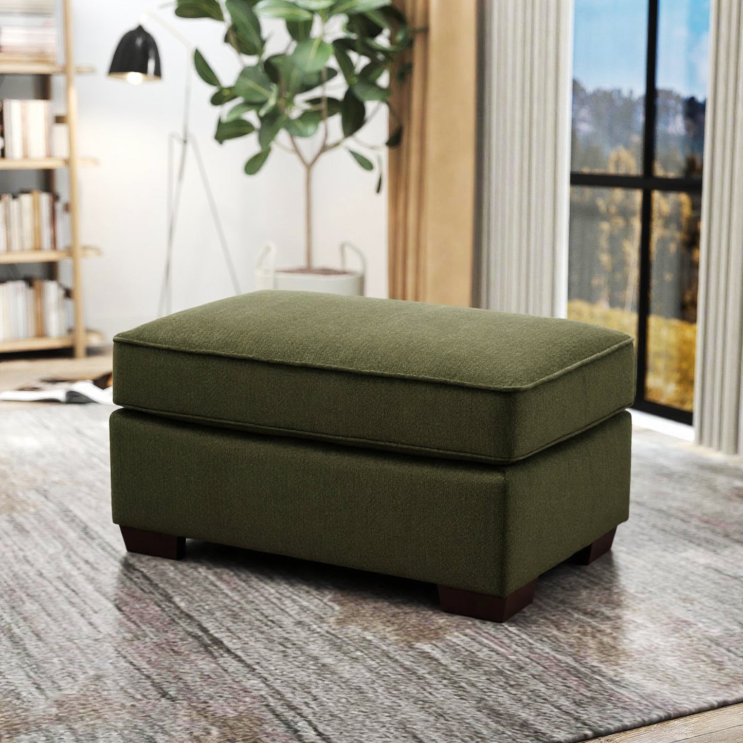 Roundhill Furniture Marvella Living Room Ottoman with Mosswood Chenille Upholstery
