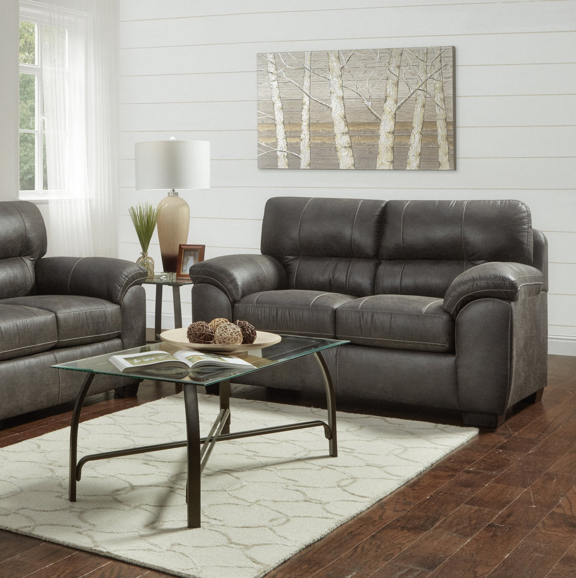 Tirana Contemporary Fabric Pillow-top Arm Loveseat in Sequoia Ash