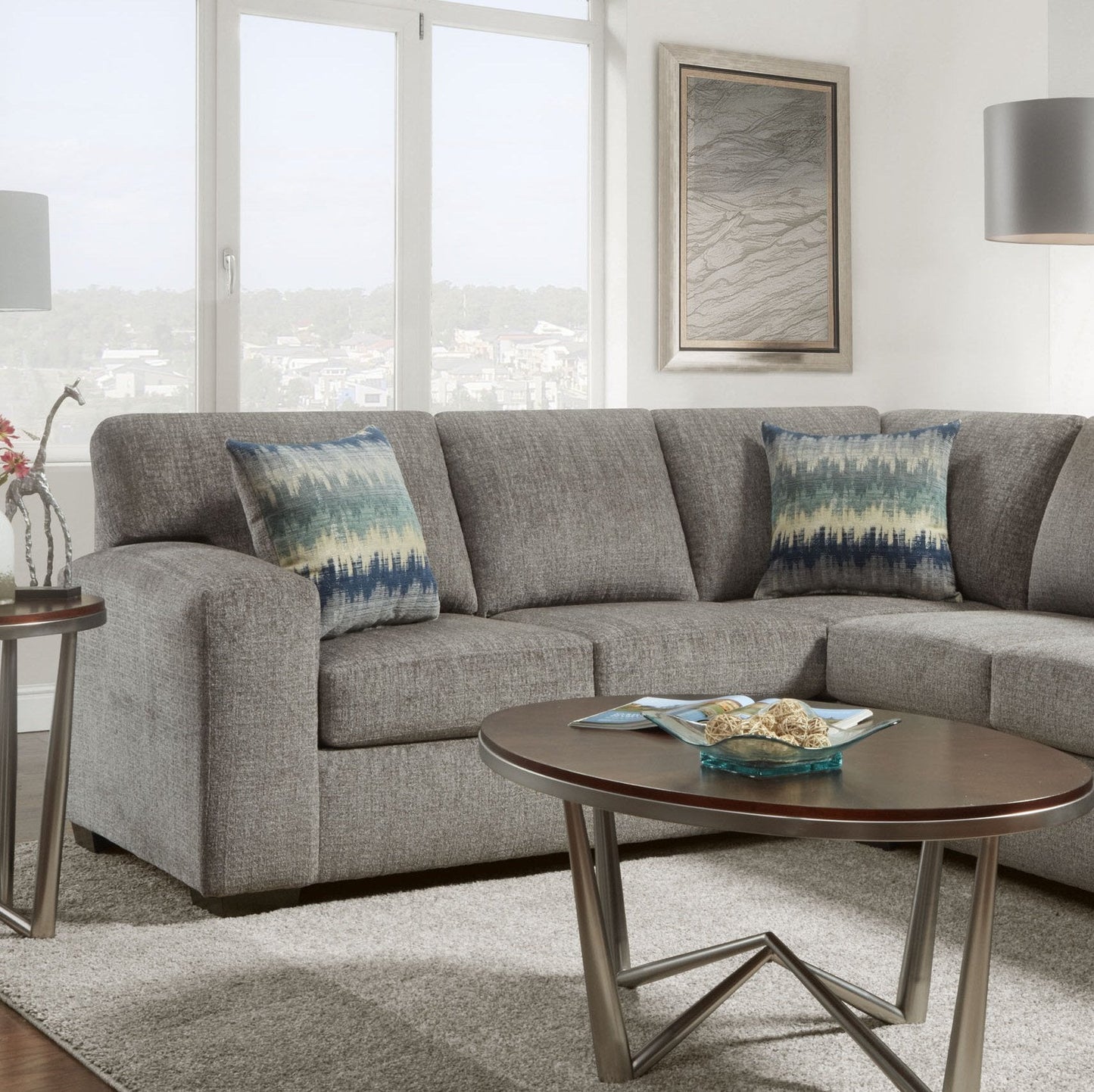 Bergen Silverton Pewter Fabric Sectional Sofa