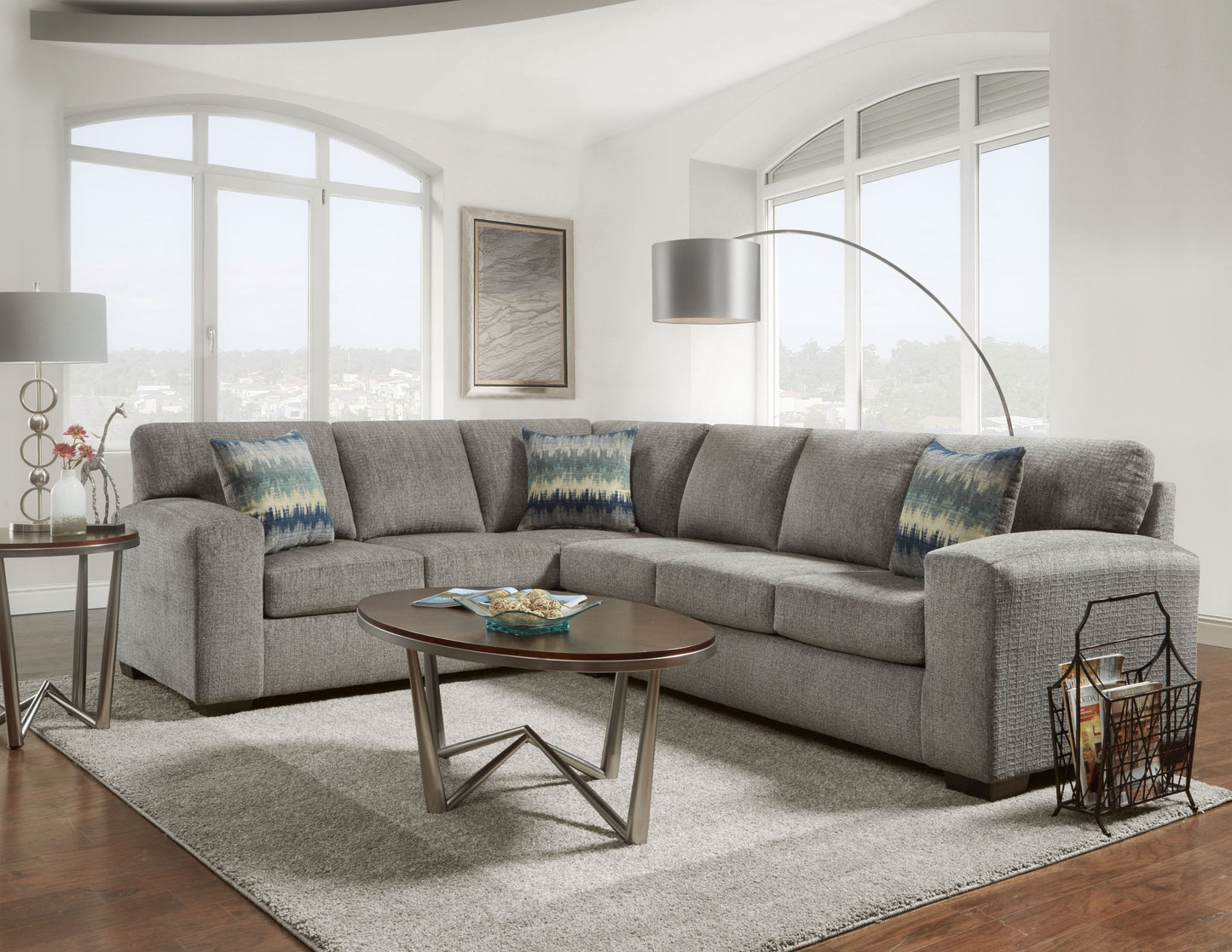 Bergen Silverton Pewter Fabric Sectional Sofa