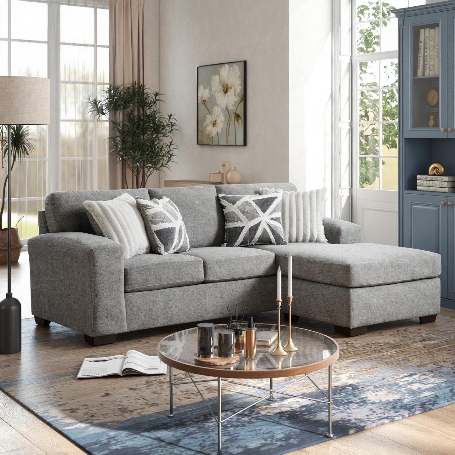 Roundhill Furniture Arden Living Room Collection with Convertible Sofa Chaise and Loveseat, Posh Gray