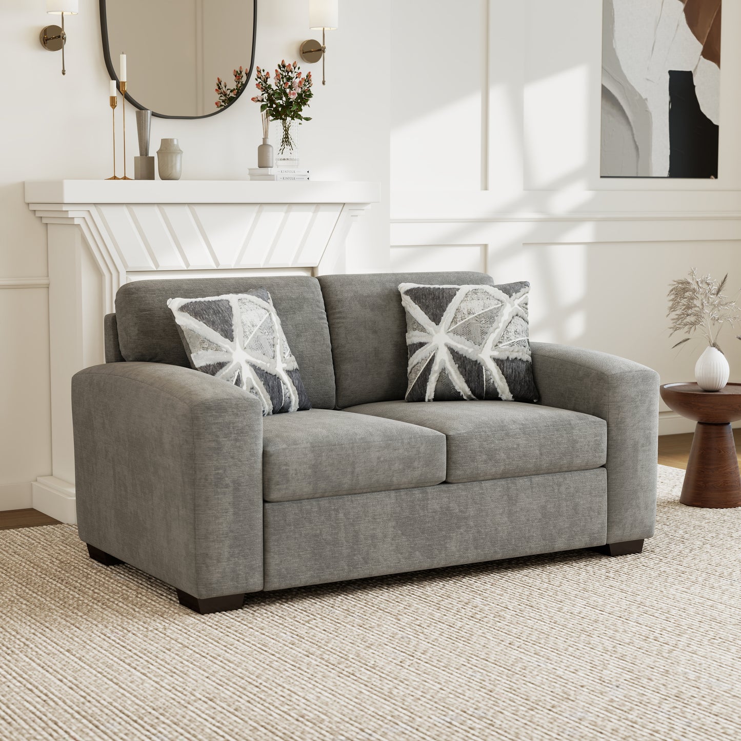 Roundhill Furniture Arden Living Room Chenille Upholstered Loveseat, Posh Gray