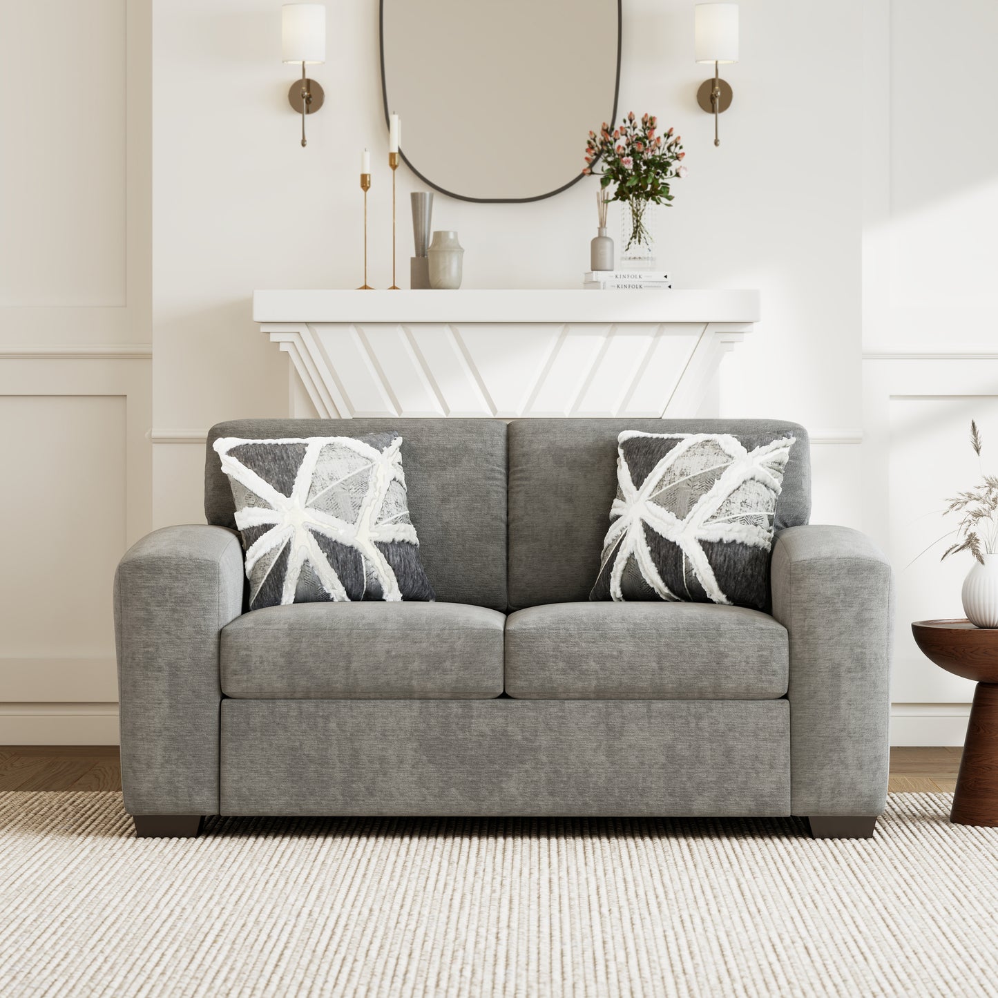 Roundhill Furniture Arden Living Room Chenille Upholstered Loveseat, Posh Gray