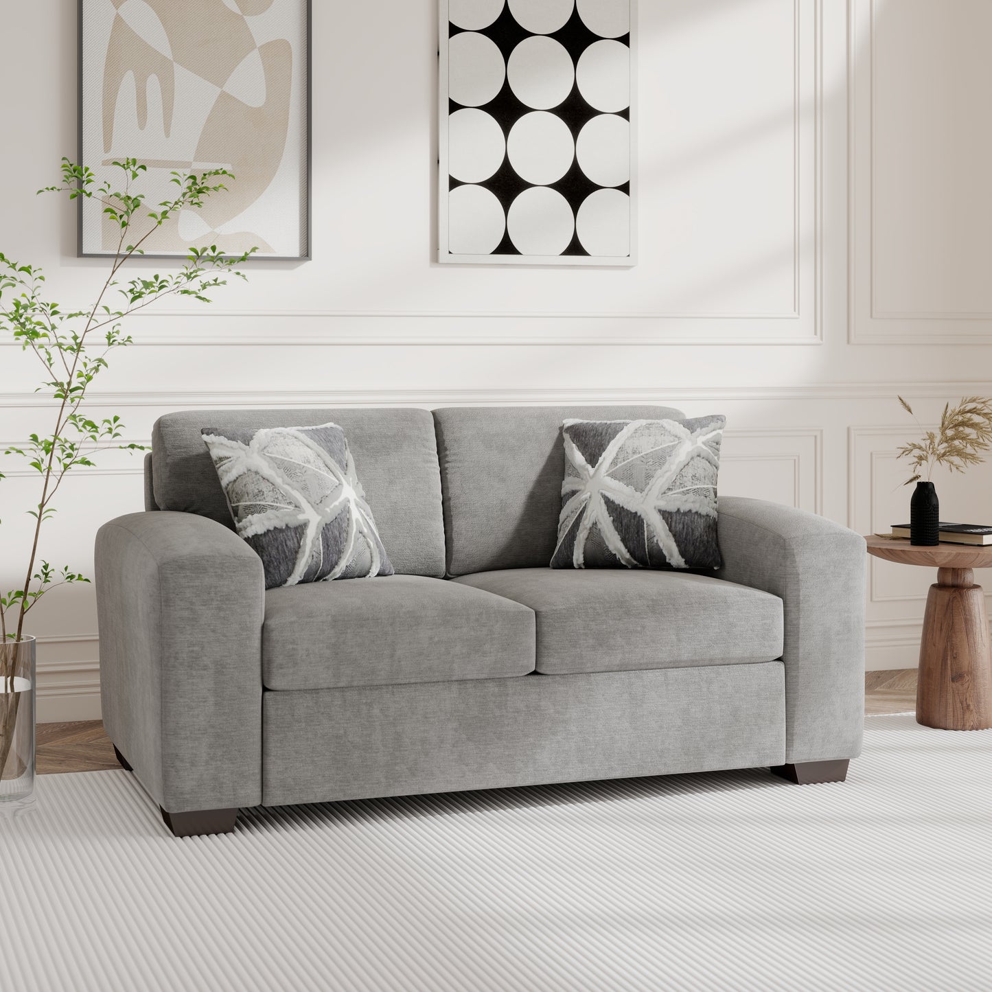 Roundhill Furniture Arden Living Room Chenille Upholstered Loveseat, Posh Gray