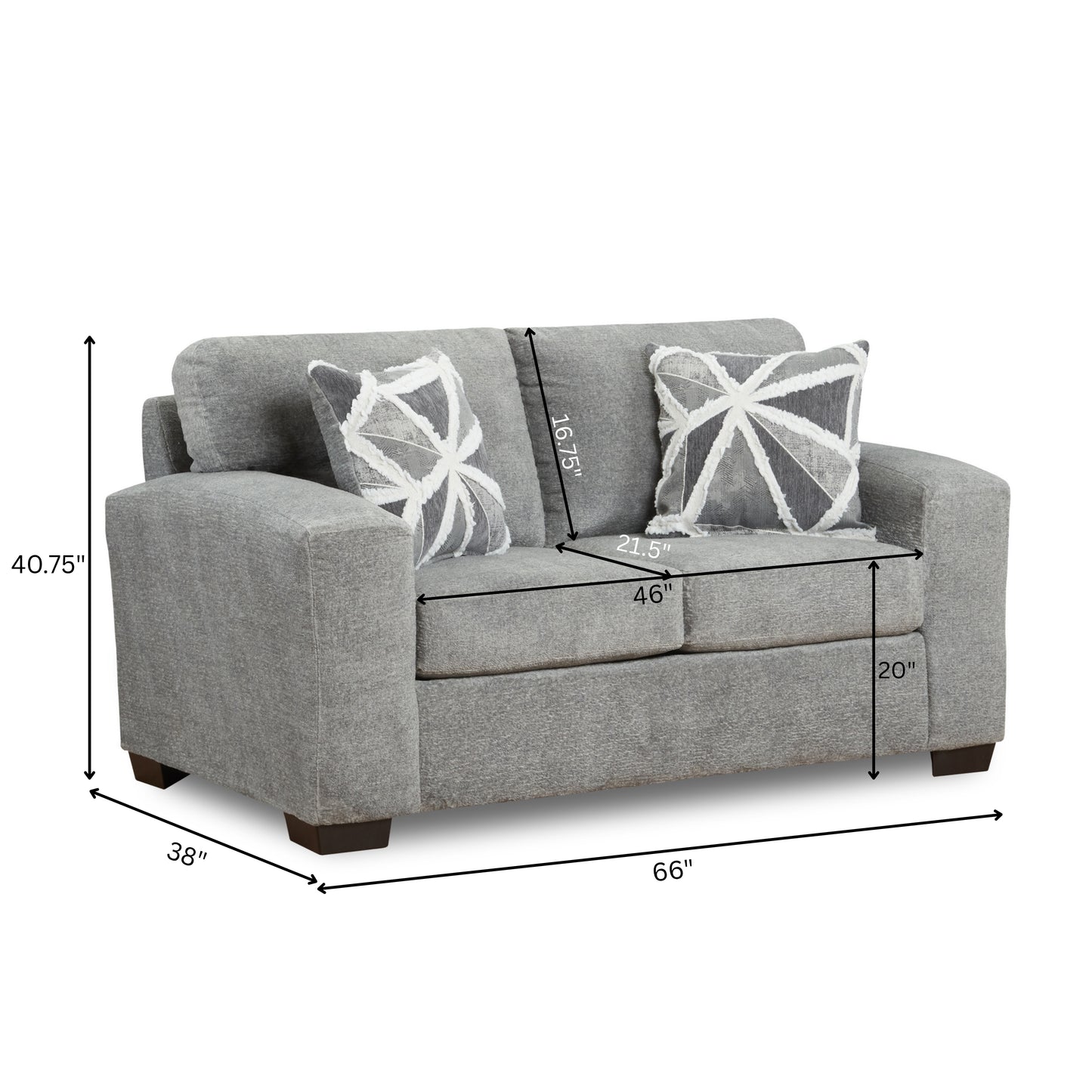 Roundhill Furniture Arden Living Room Chenille Upholstered Loveseat, Posh Gray