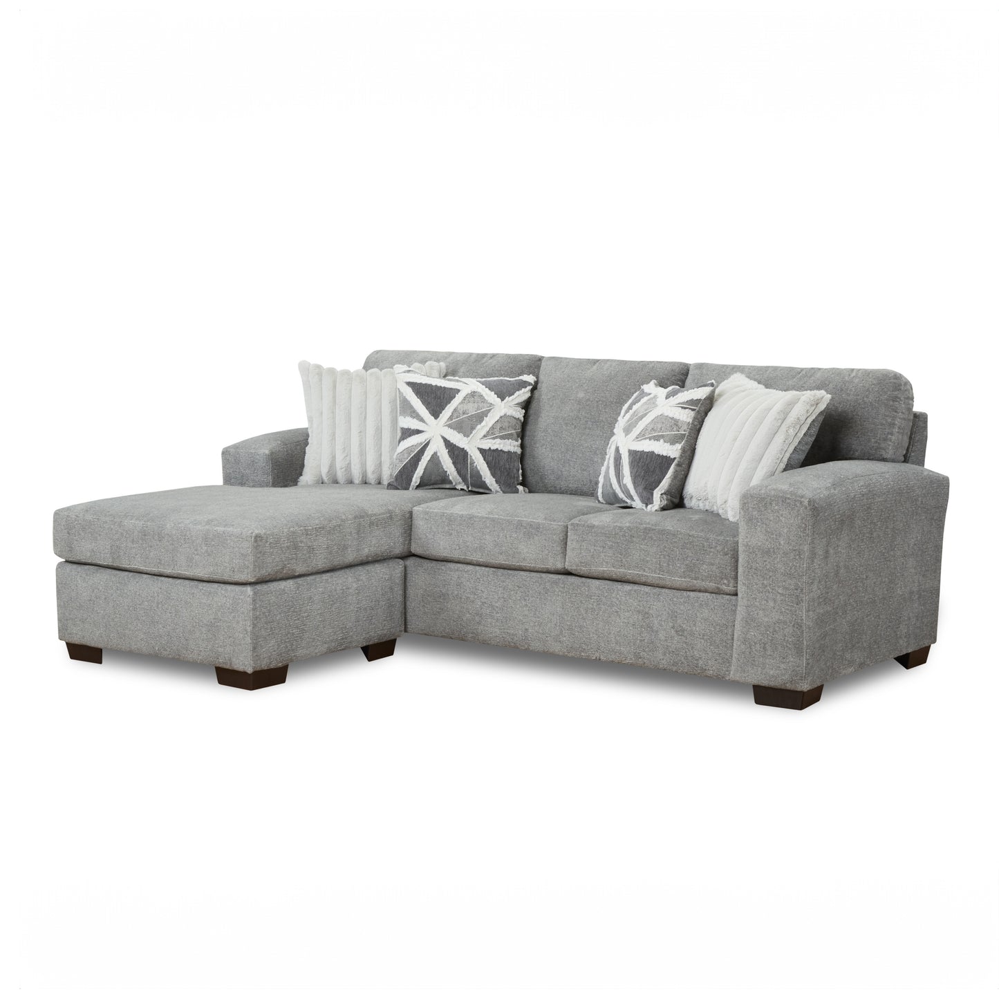 Roundhill Furniture Arden L-Shaped Convertible Living Room Sofa Chaise with Floating Ottoman, Posh Gray