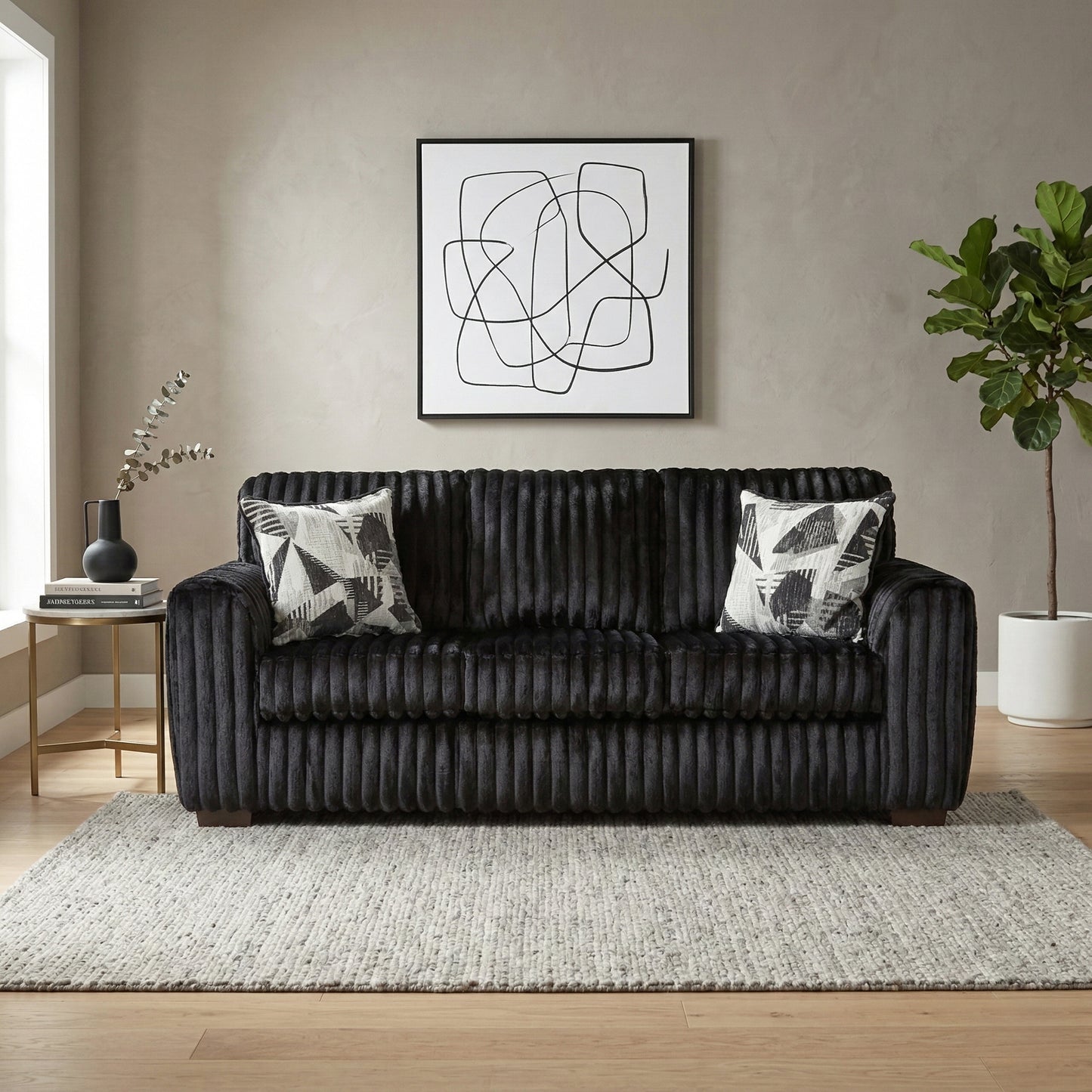 Roundhill Furniture Nolan 2-Piece Living Room Set, Sofa and Loveseat, Lush Black