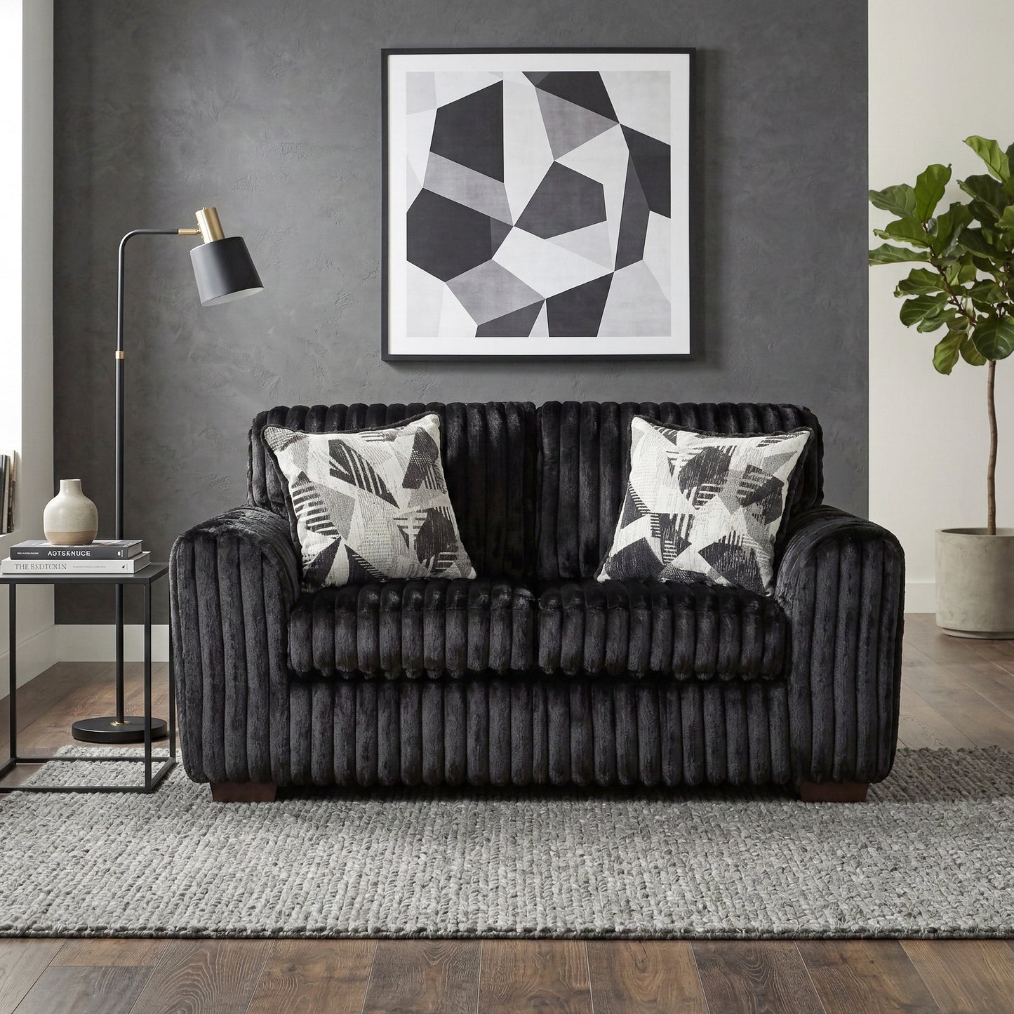 Roundhill Furniture Nolan 2-Piece Living Room Set, Sofa and Loveseat, Lush Black
