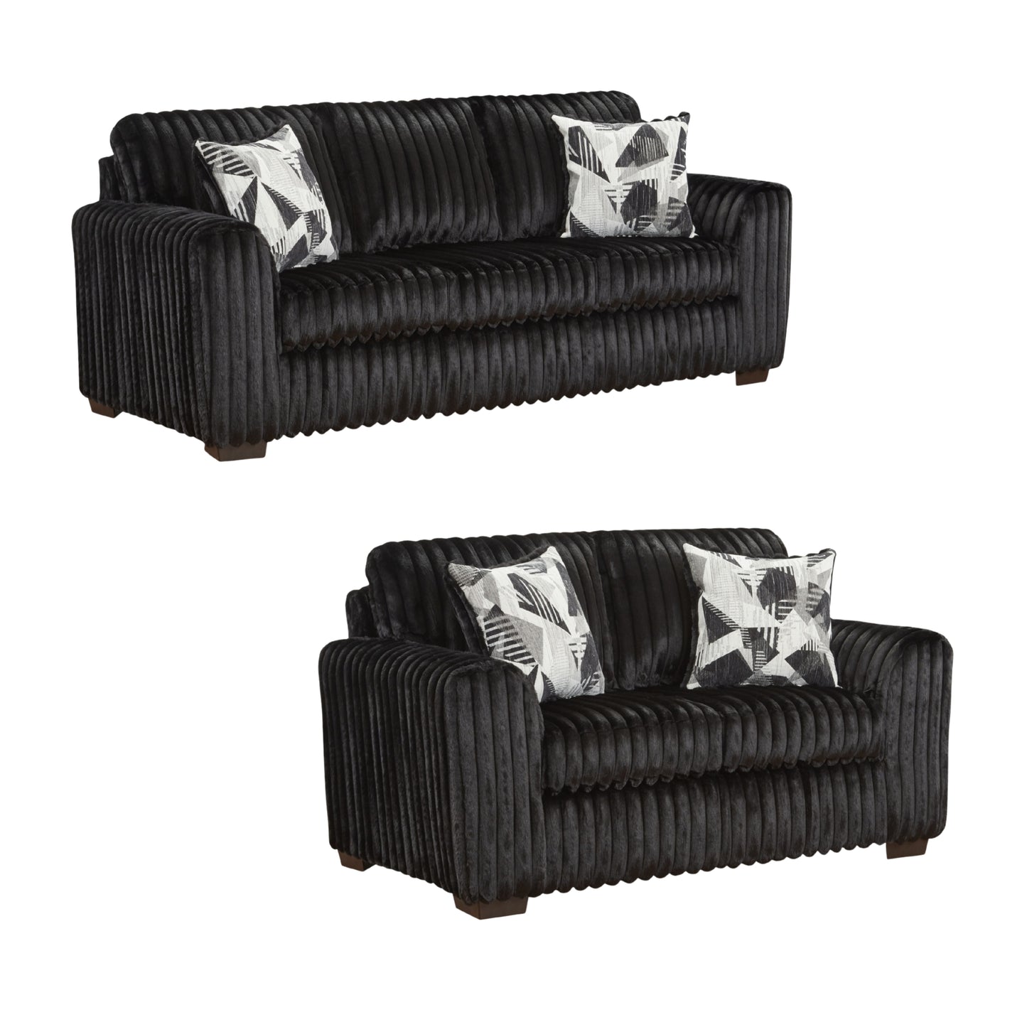 Roundhill Furniture Nolan 2-Piece Living Room Set, Sofa and Loveseat, Lush Black