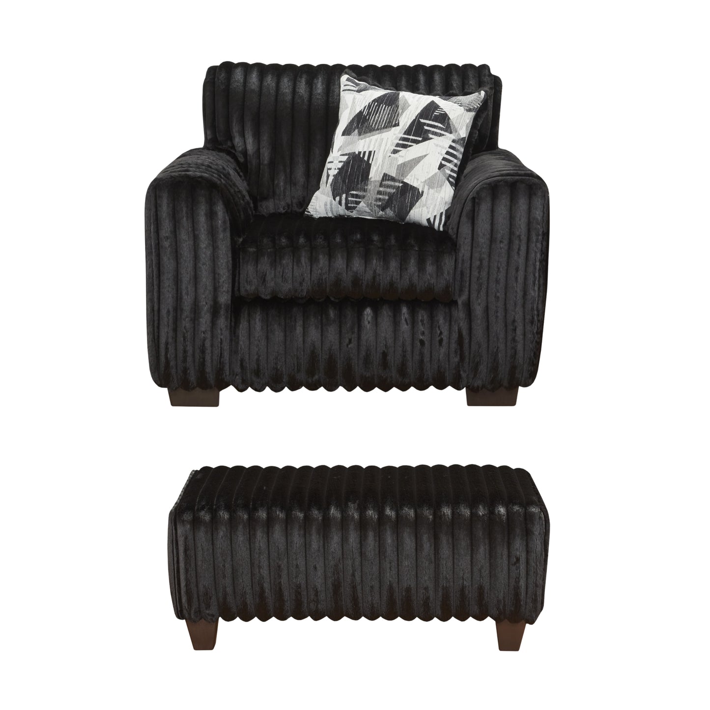 Roundhill Furniture Nolan 2-Piece Living Room Set, Chair and Ottoman, Lush Black