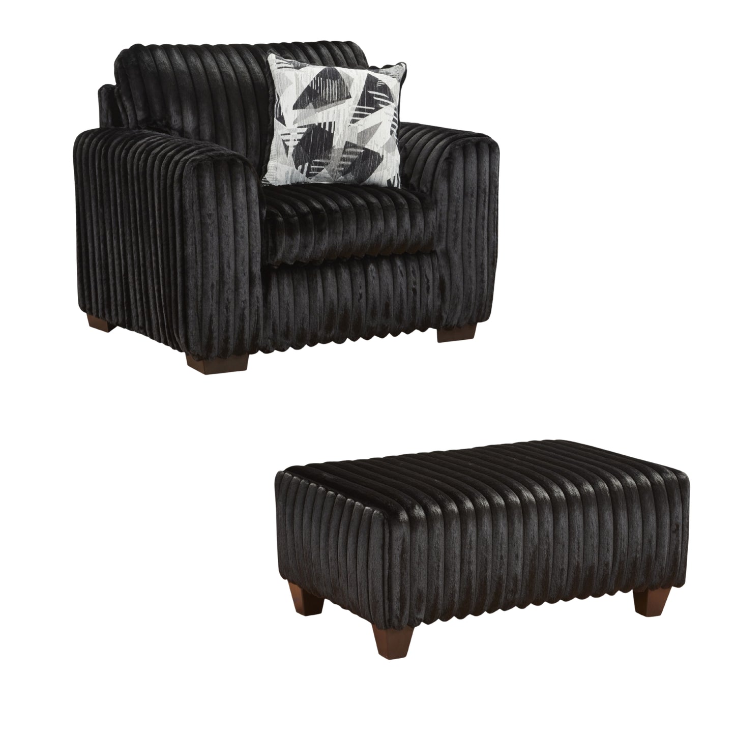 Roundhill Furniture Nolan 2-Piece Living Room Set, Chair and Ottoman, Lush Black