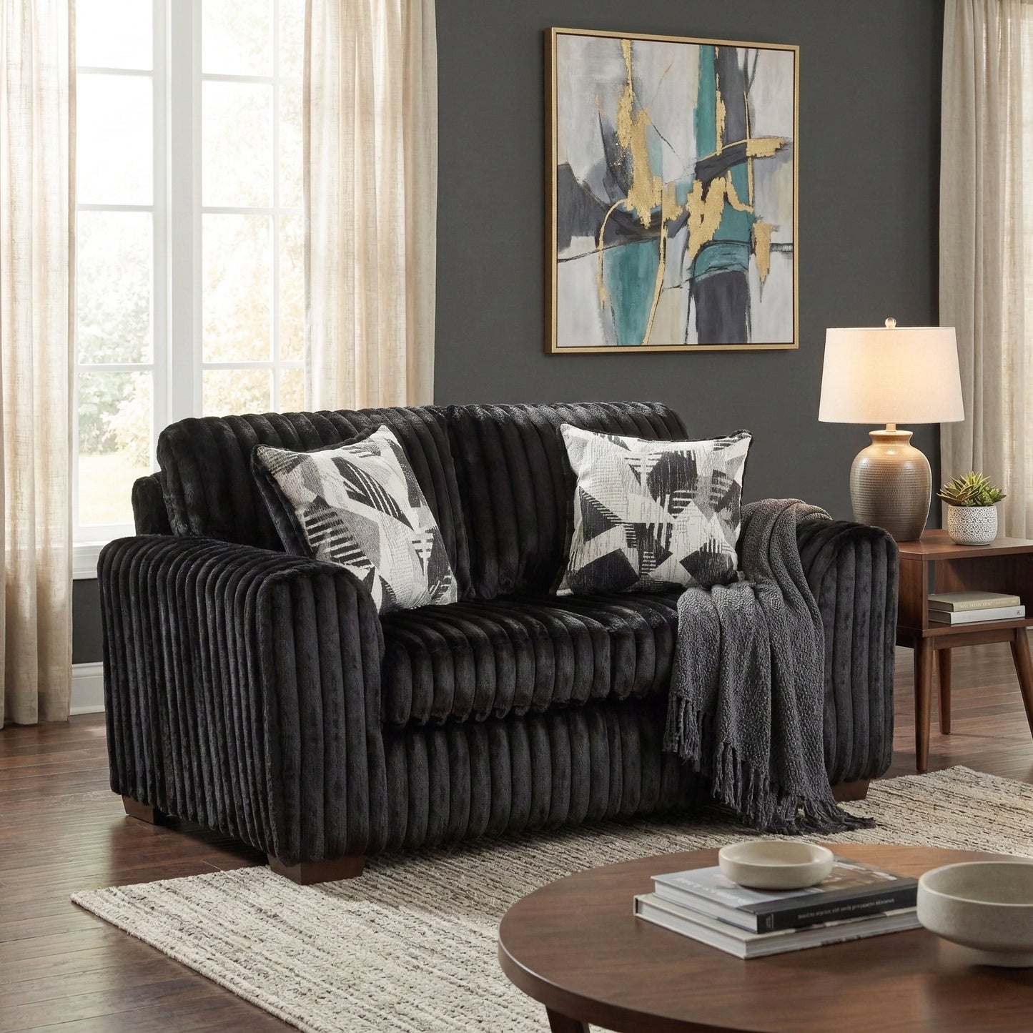 Roundhill Furniture Nolan Contemporary Upholstered Loveseat, Lush Black