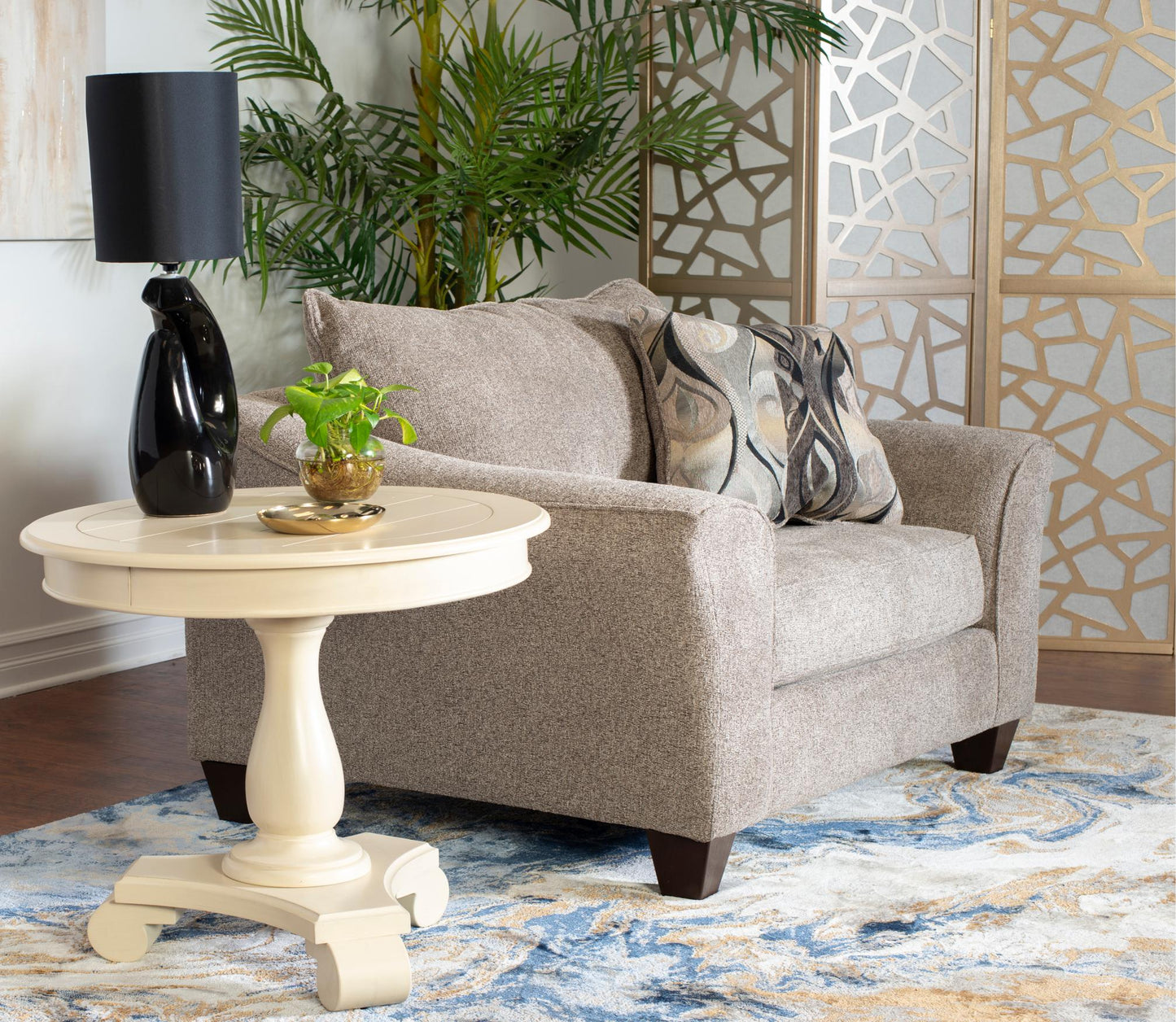 Camero Platinum Fabric Accent Chair and Ottoman Set