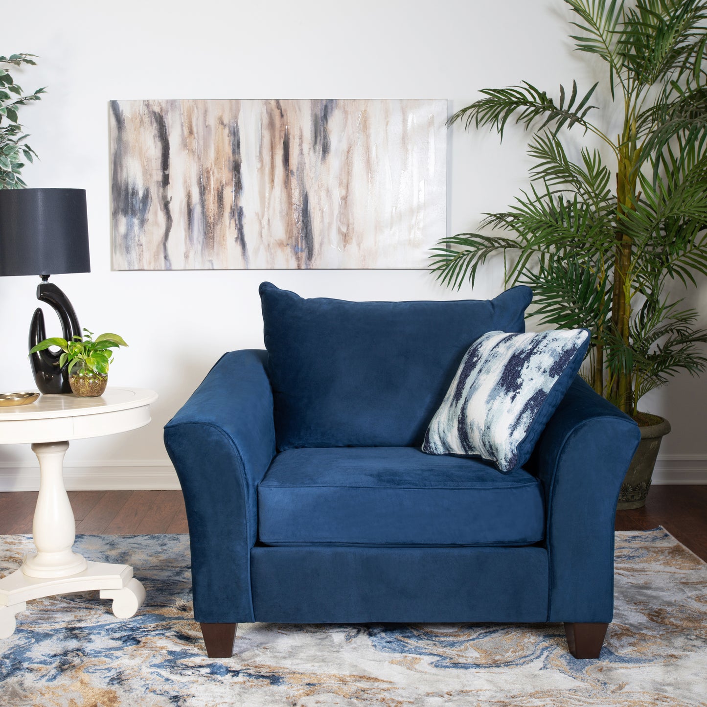 Camero Fabric Pillowback Living Room Collection, Navy Blue