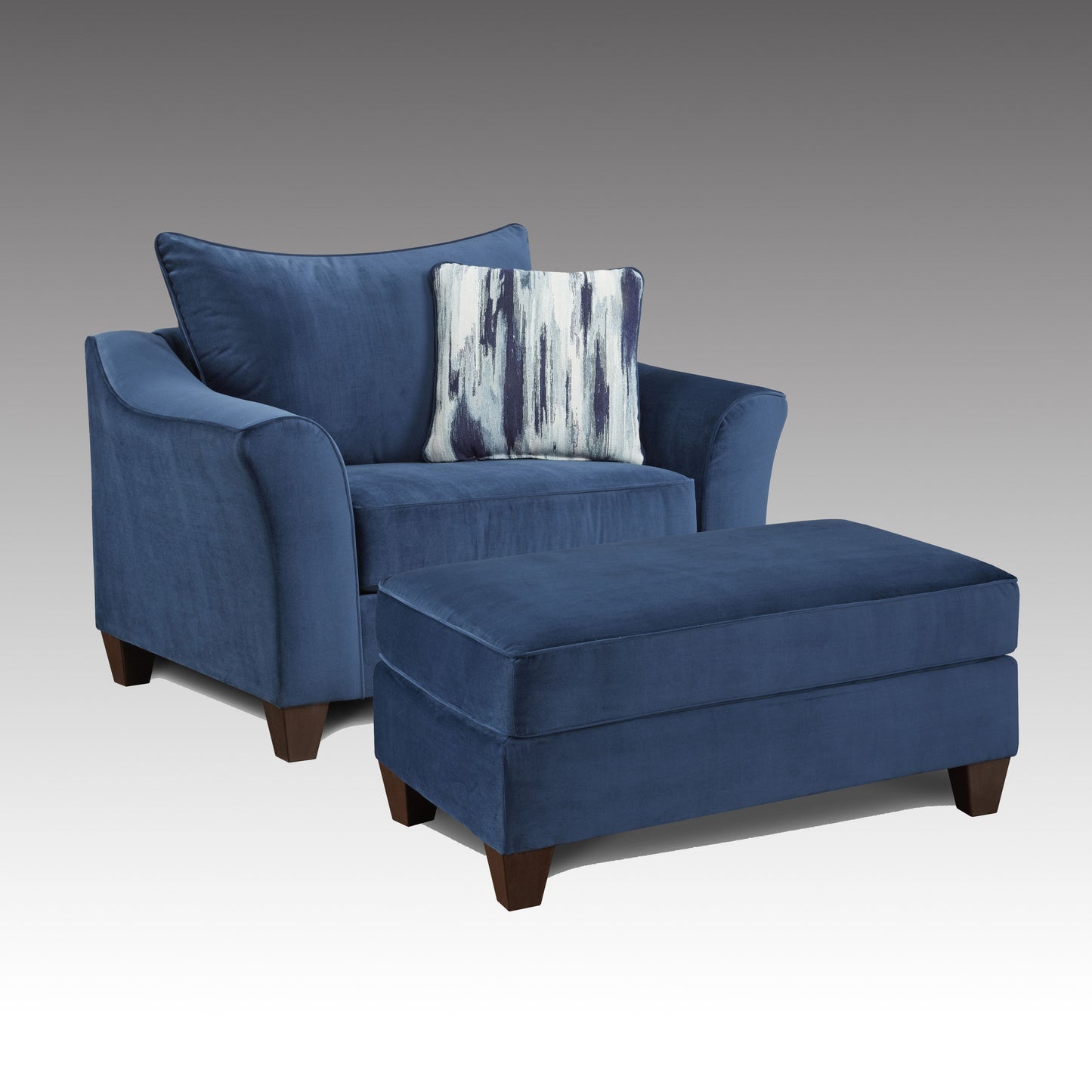 Camero Fabric Pillowback Chair with Ottoman Set in Navy Blue