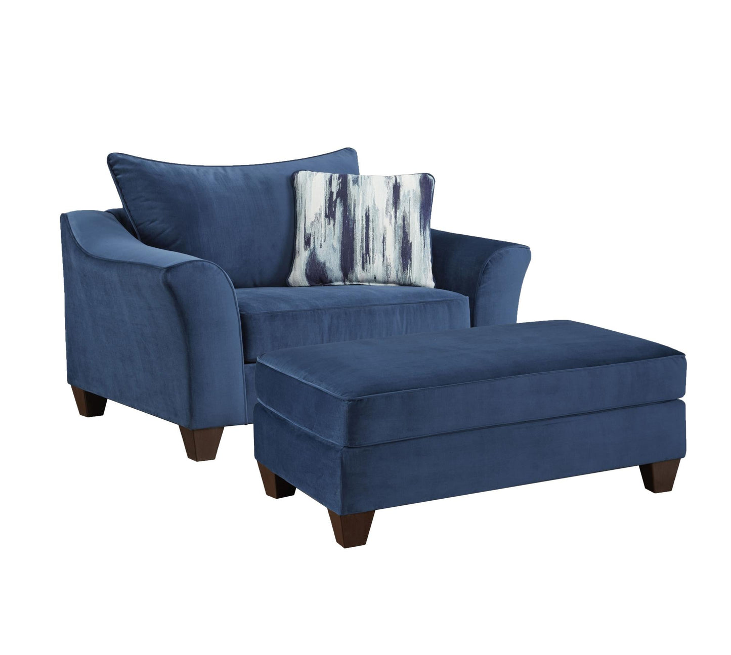 Camero Fabric Pillowback Chair with Ottoman Set in Navy Blue