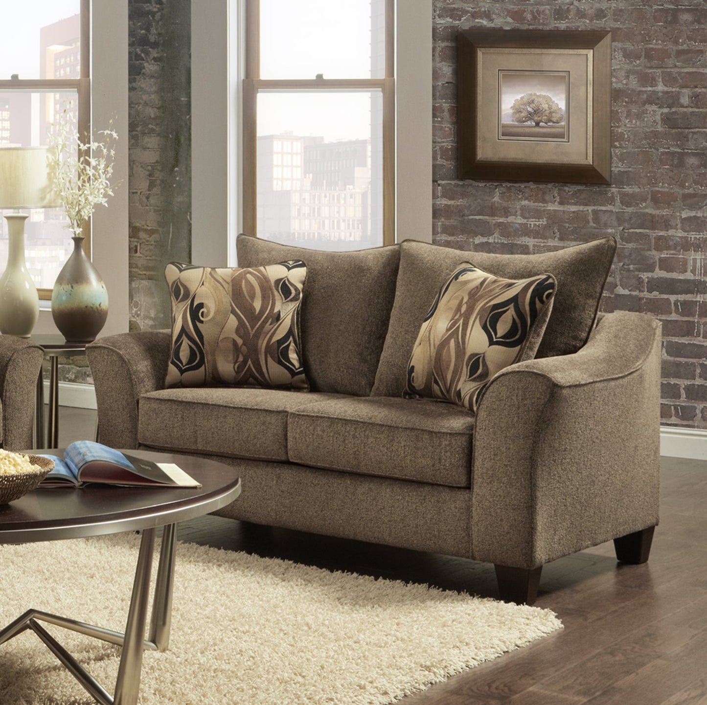 Camero Fabric Pillowback Living Room Collection, Brown