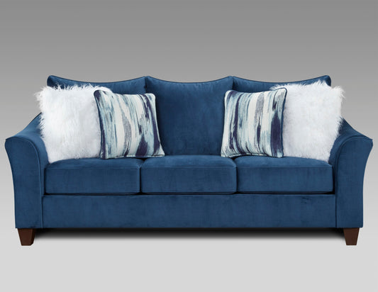 Camero Fabric Pillowback Sofa in Navy Blue