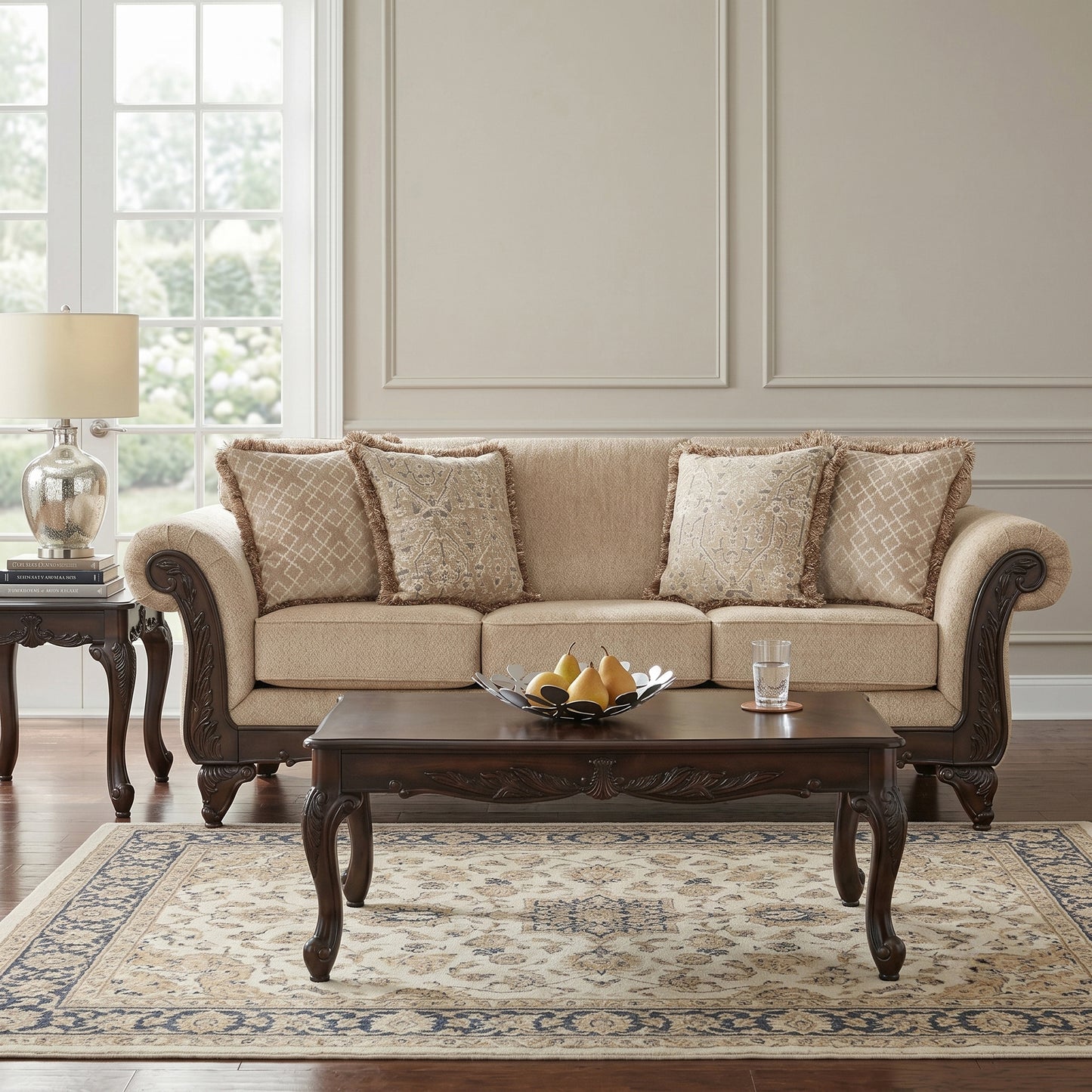 Hernen Carved Wood Frame Living Room Collection