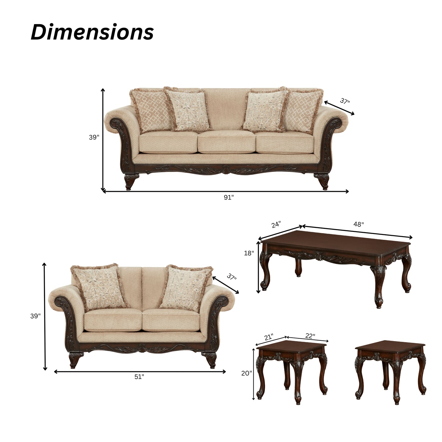 Hernen Carved Wood Frame Living Room Collection