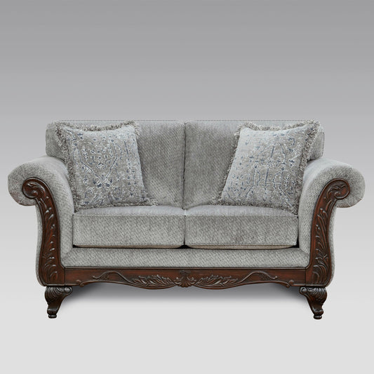 Hernen Carved Wood Frame Gray Loveseat