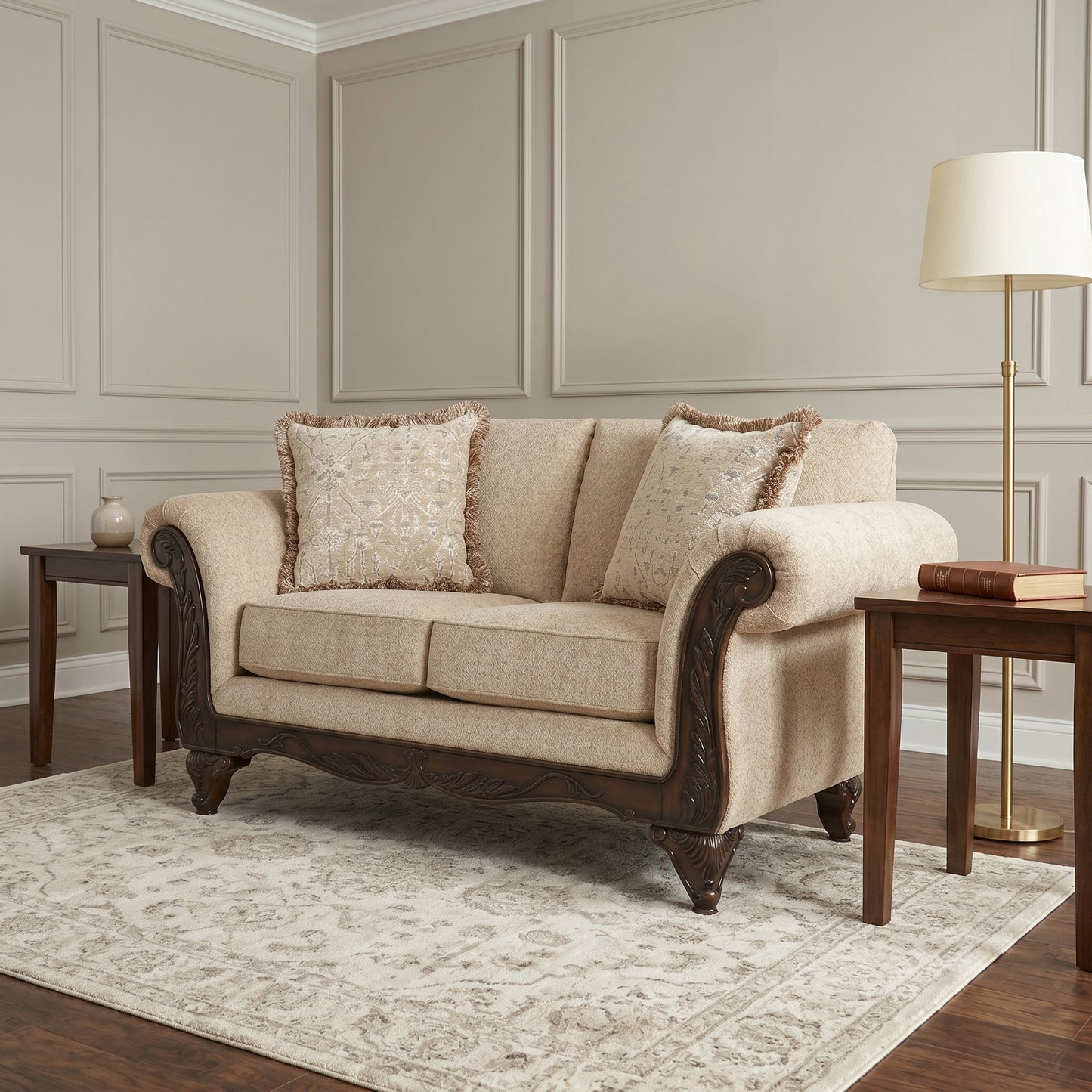 Hernen Carved Wood Frame Loveseat