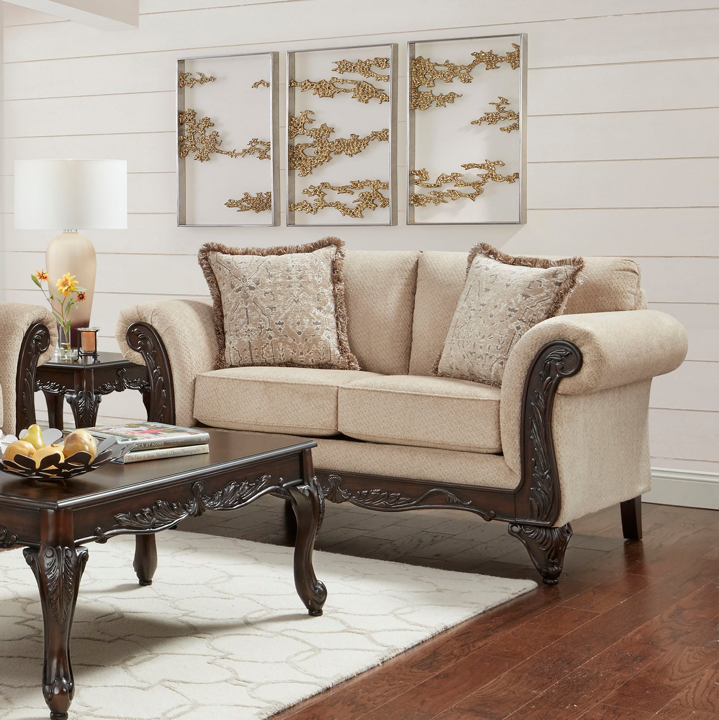 Hernen Carved Wood Frame Loveseat