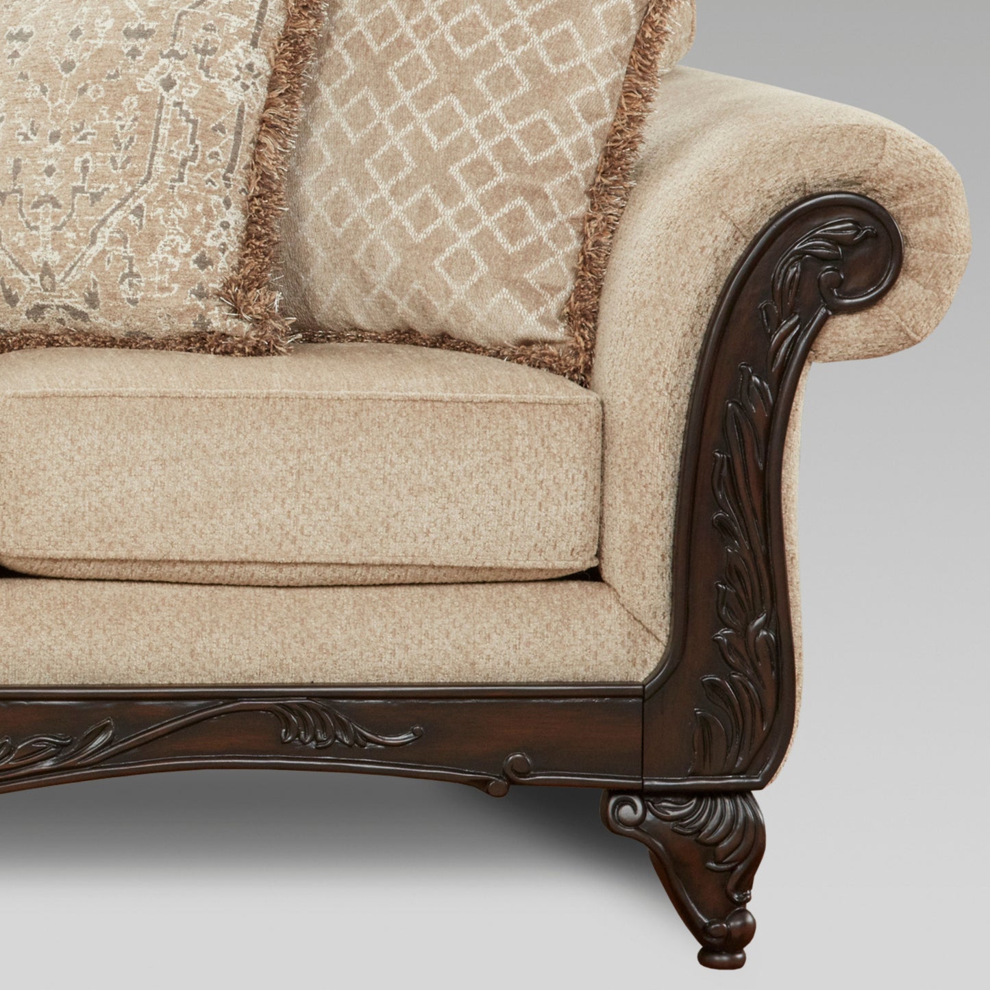 Hernen Carved Wood Frame Loveseat