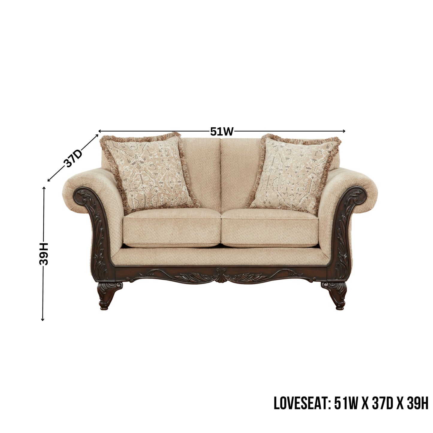 Hernen Carved Wood Frame Loveseat