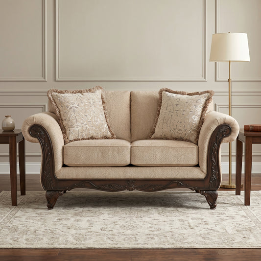 Hernen Carved Wood Frame Loveseat