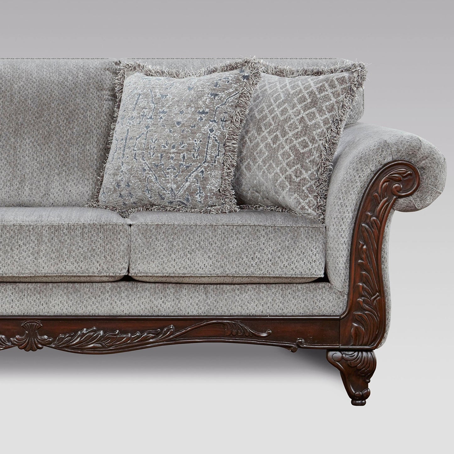 Hernen Carved Wood Frame Sofa