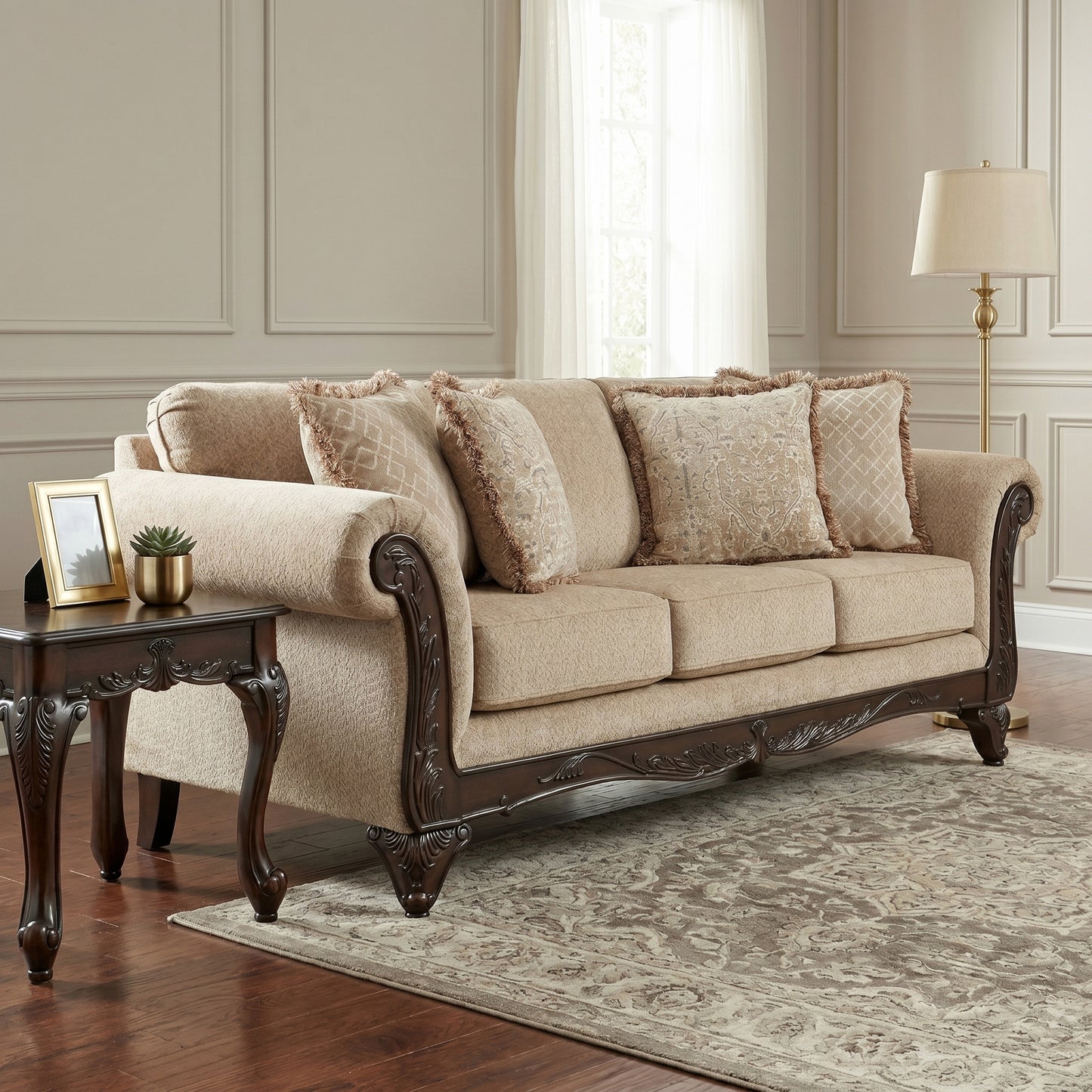 Hernen Carved Wood Frame Sofa