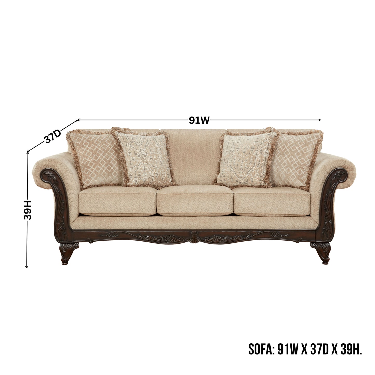 Hernen Carved Wood Frame Sofa