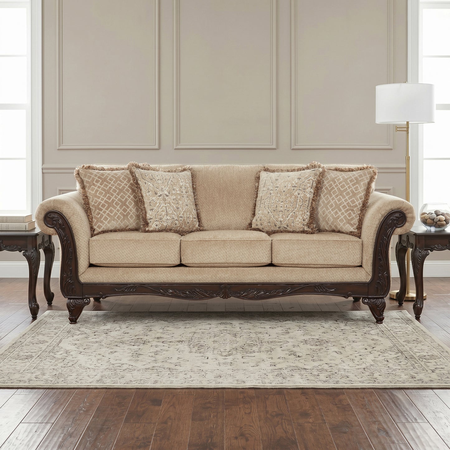 Hernen Carved Wood Frame Sofa
