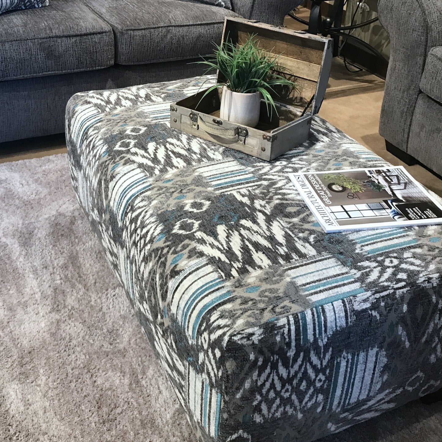 Medley Nickel Microfiber Cocktail Ottoman