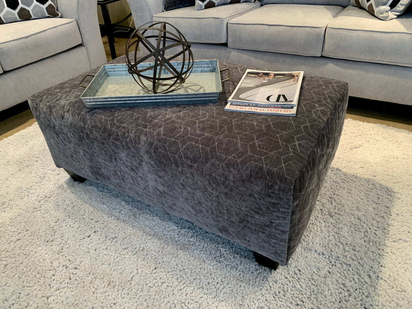 Camero Fabric Cocktail Ottoman, Onyx