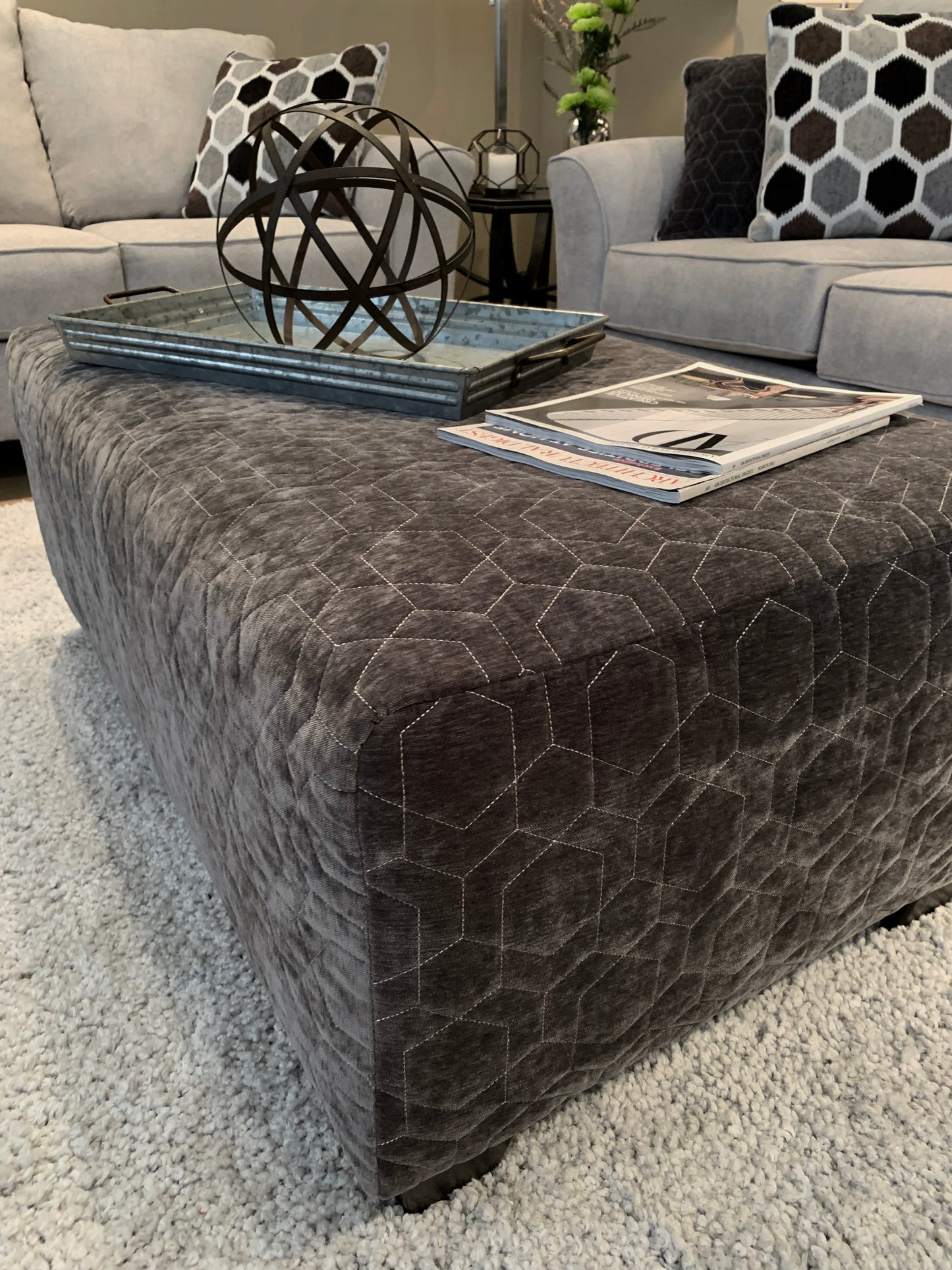 Camero Fabric Cocktail Ottoman, Onyx