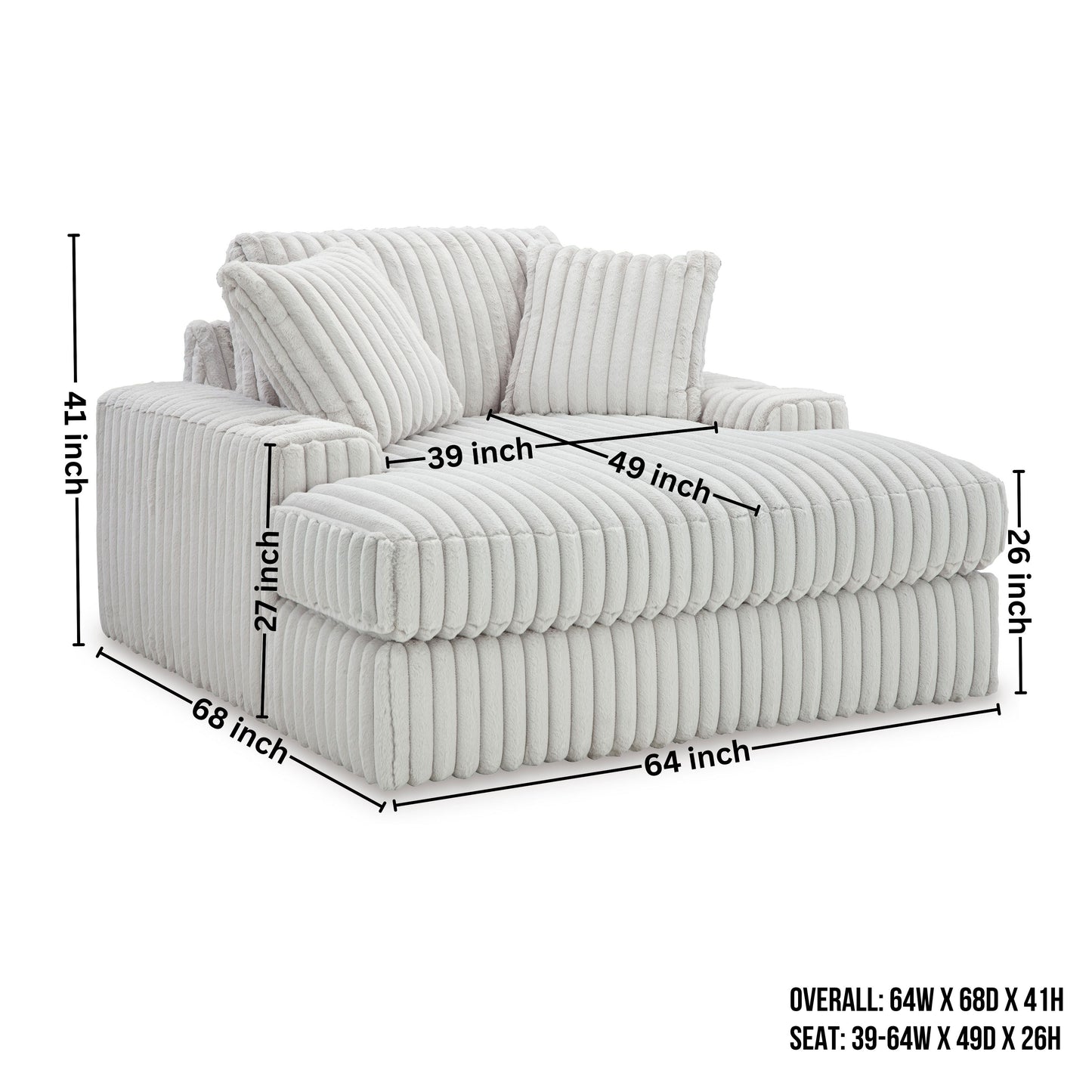 Azulu Upholstered Oversized Chaise, with Cup holders and USB Charging