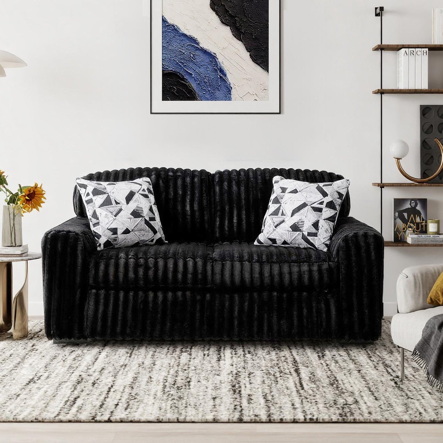 Roundhill Furniture Solenne Living Room Collection, Oversized Sofa, Loveseat, Chair and a Half, and Ottoman with Jumbo Corduroy Upholstery, Reversible Cushions
