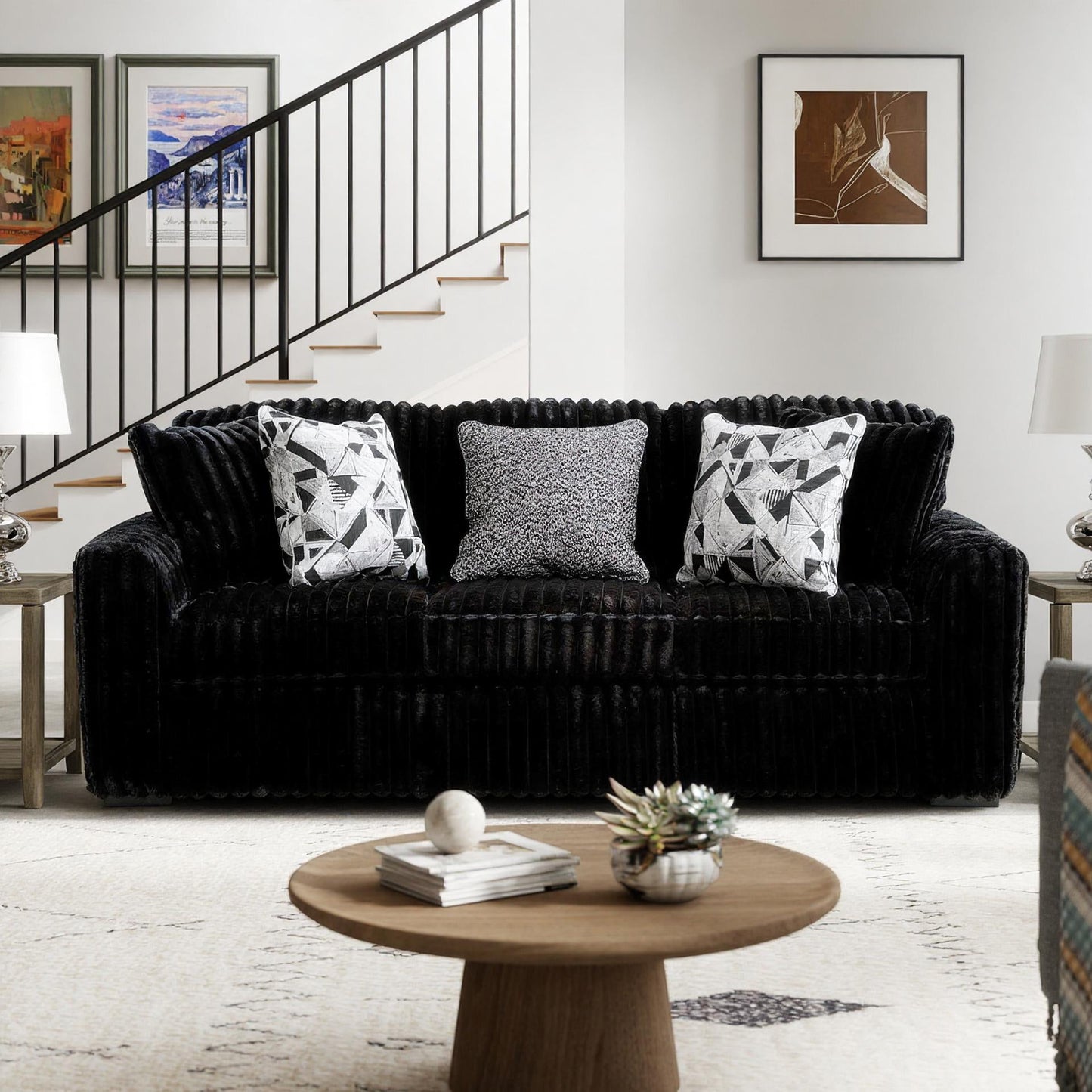 Roundhill Furniture Solenne Living Room Collection, Oversized Sofa, Loveseat, Chair and a Half, and Ottoman with Jumbo Corduroy Upholstery, Reversible Cushions