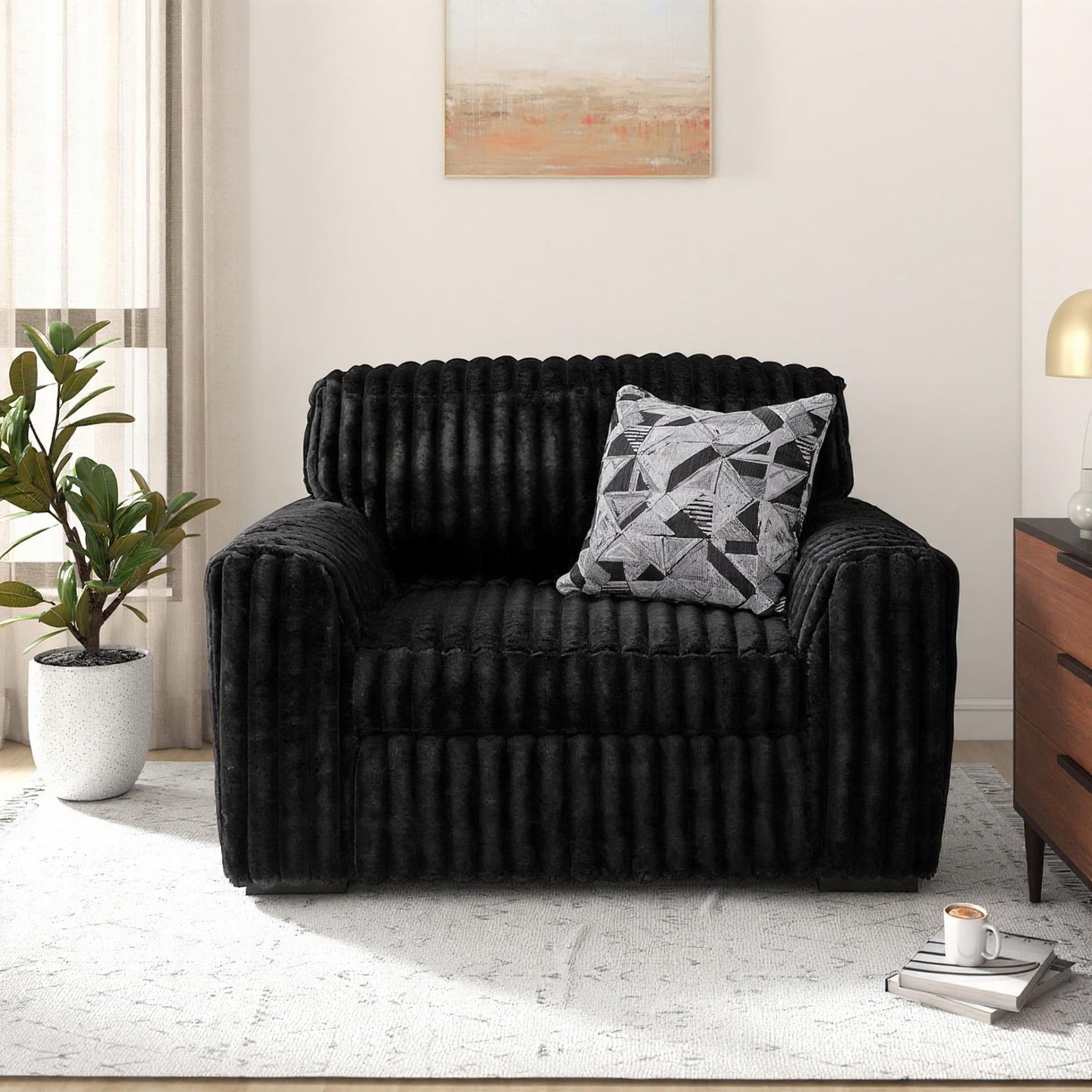 Roundhill Furniture Solenne Living Room Collection, Oversized Sofa, Loveseat, Chair and a Half, and Ottoman with Jumbo Corduroy Upholstery, Reversible Cushions