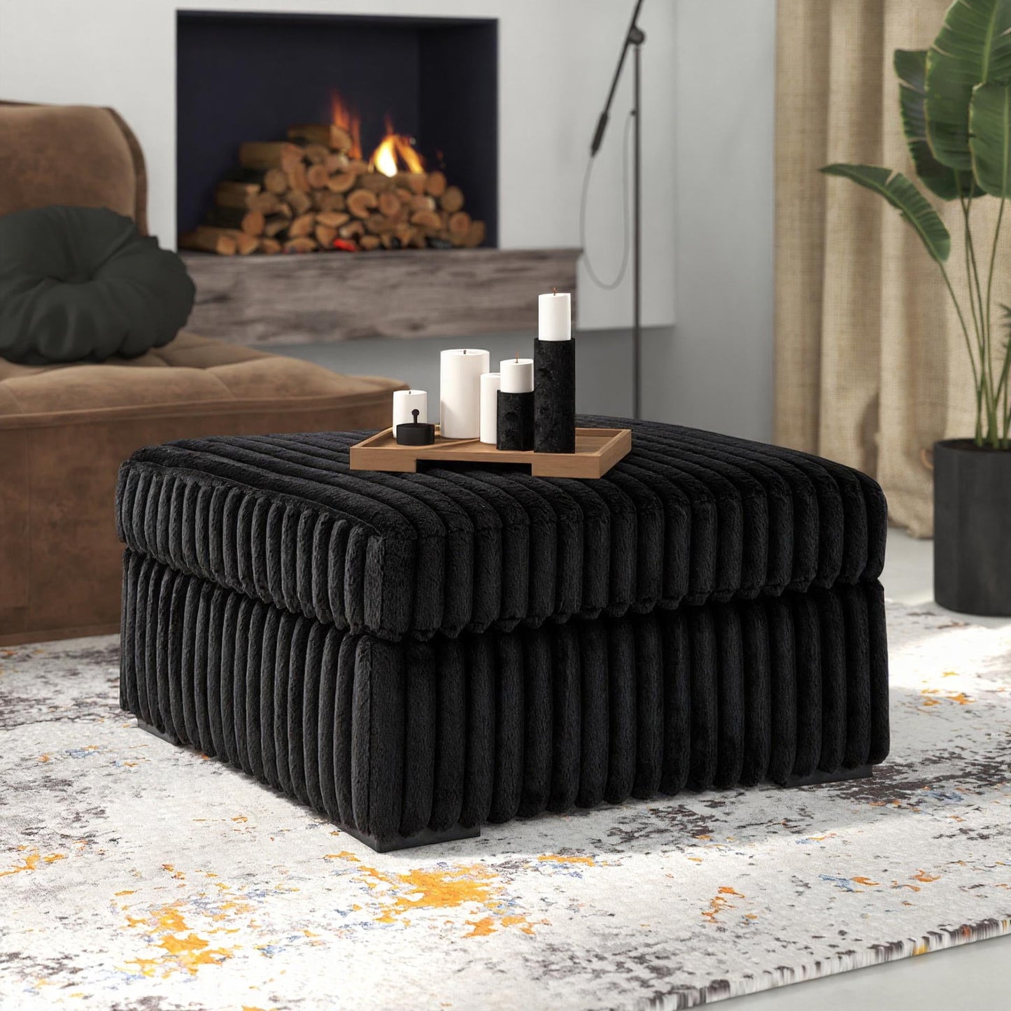 Roundhill Furniture Solenne Living Room Collection, Oversized Sofa, Loveseat, Chair and a Half, and Ottoman with Jumbo Corduroy Upholstery, Reversible Cushions