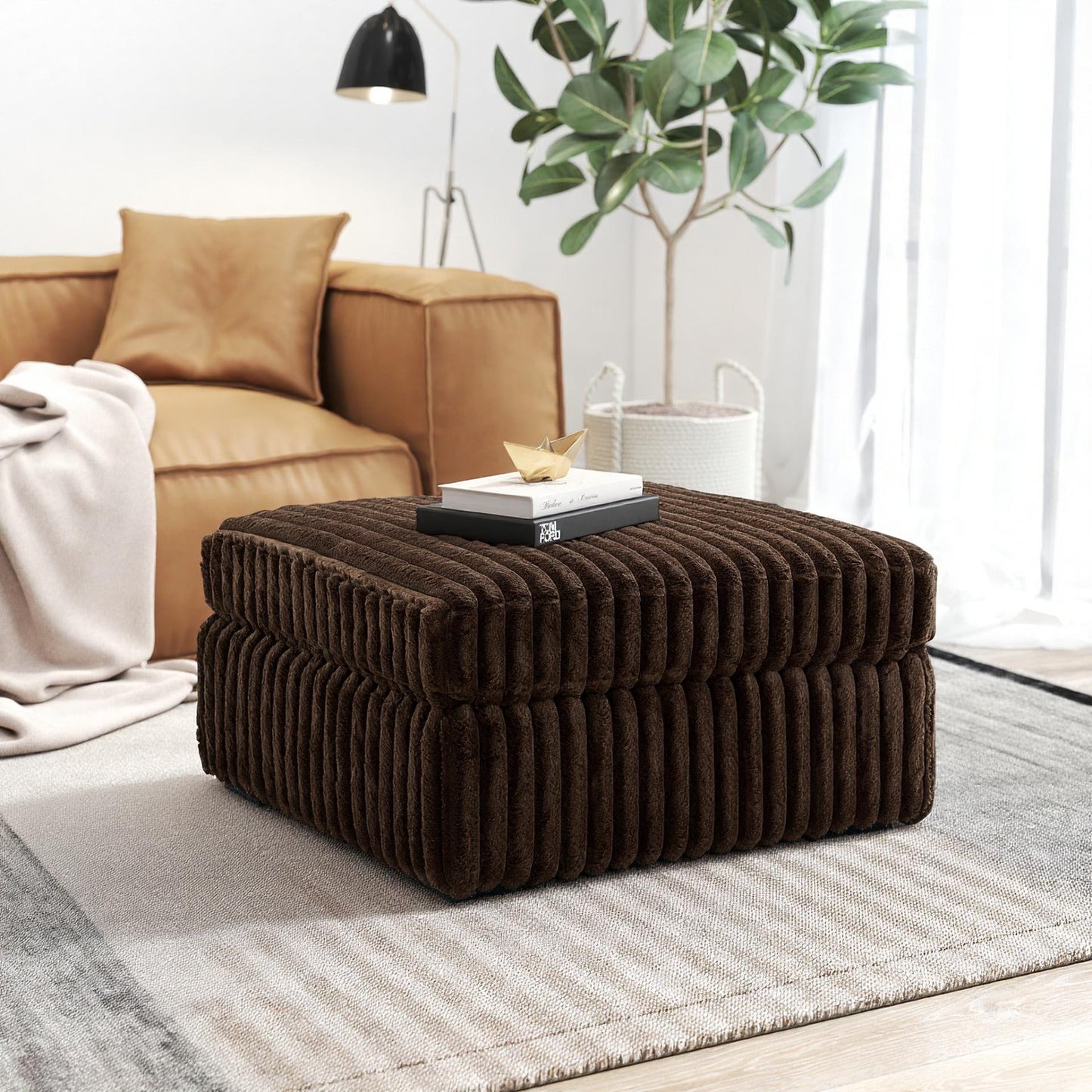Roundhill Furniture Solenne Living Room Collection, Oversized Sofa, Loveseat, Chair and a Half, and Ottoman with Jumbo Corduroy Upholstery, Reversible Cushions