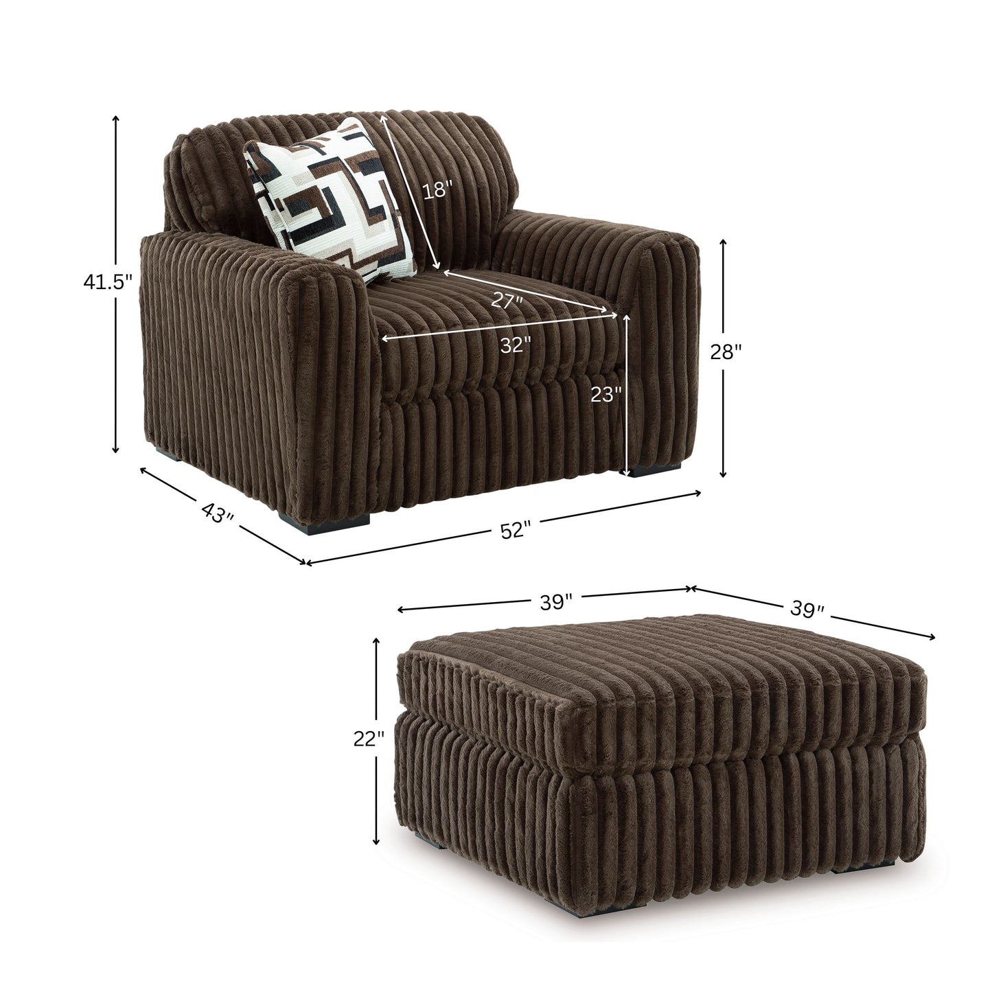 Roundhill Furniture Solenne Living Room Collection, Oversized Sofa, Loveseat, Chair and a Half, and Ottoman with Jumbo Corduroy Upholstery, Reversible Cushions
