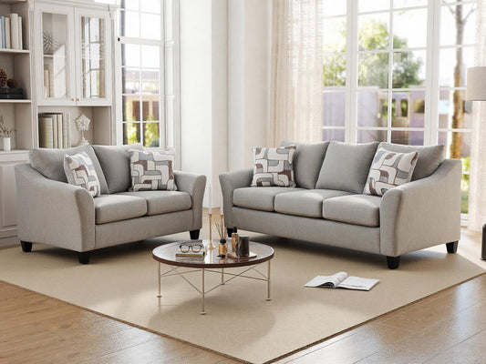 Roundhill Furniture Elaris Living Room Collection – Flared Arm Sofa and Loveseat with Chenille Upholstery, Taupe