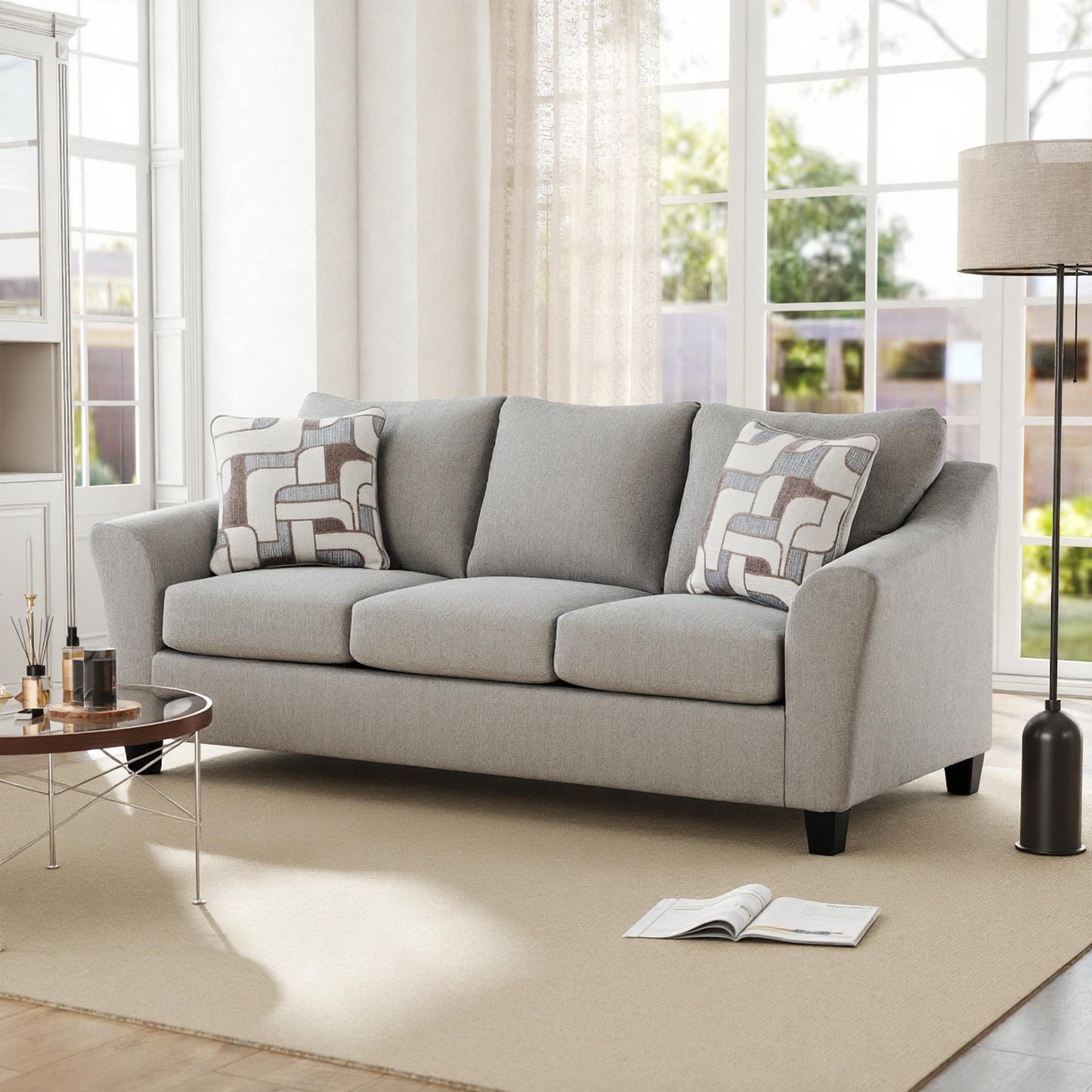 Roundhill Furniture Elaris Living Room Collection – Flared Arm Sofa and Loveseat with Chenille Upholstery, Taupe