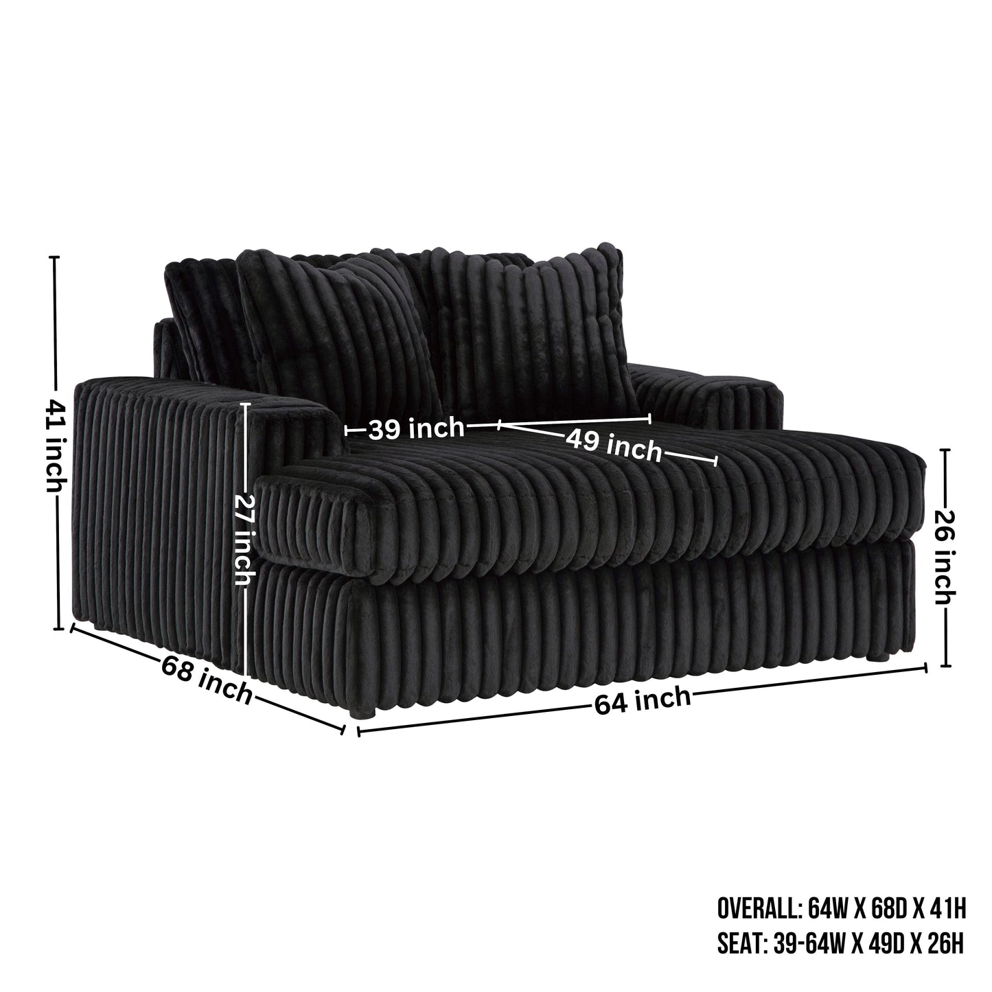 Azulu Upholstered Oversized Chaise, with Cup holders and USB Charging