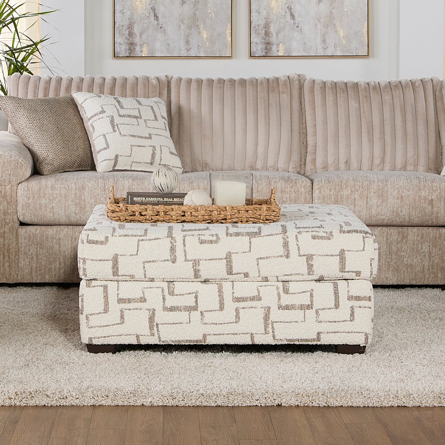 Roundhill Furniture Nason Geometric Patterned Ottoman