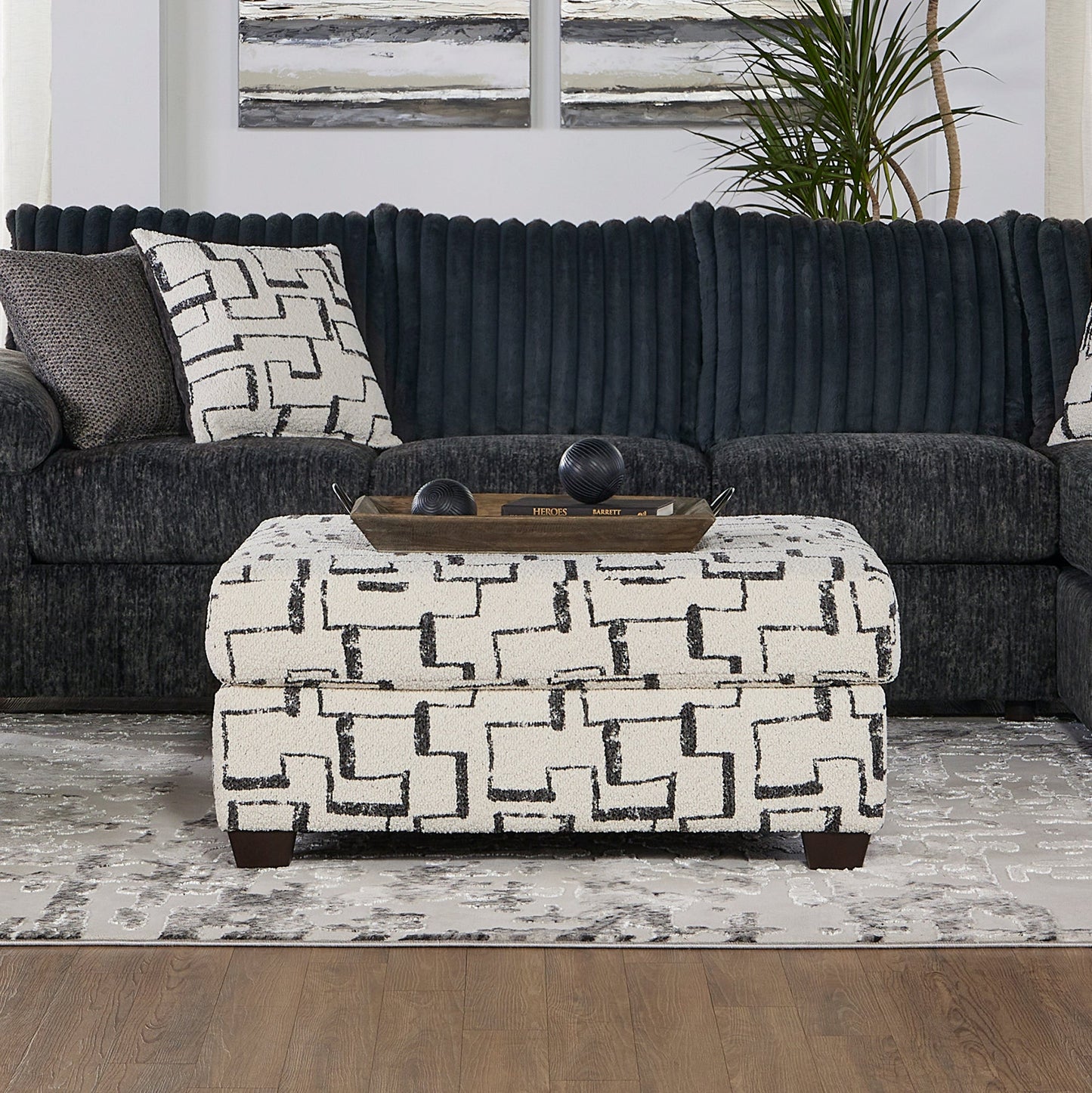 Roundhill Furniture Nason Geometric Patterned Ottoman